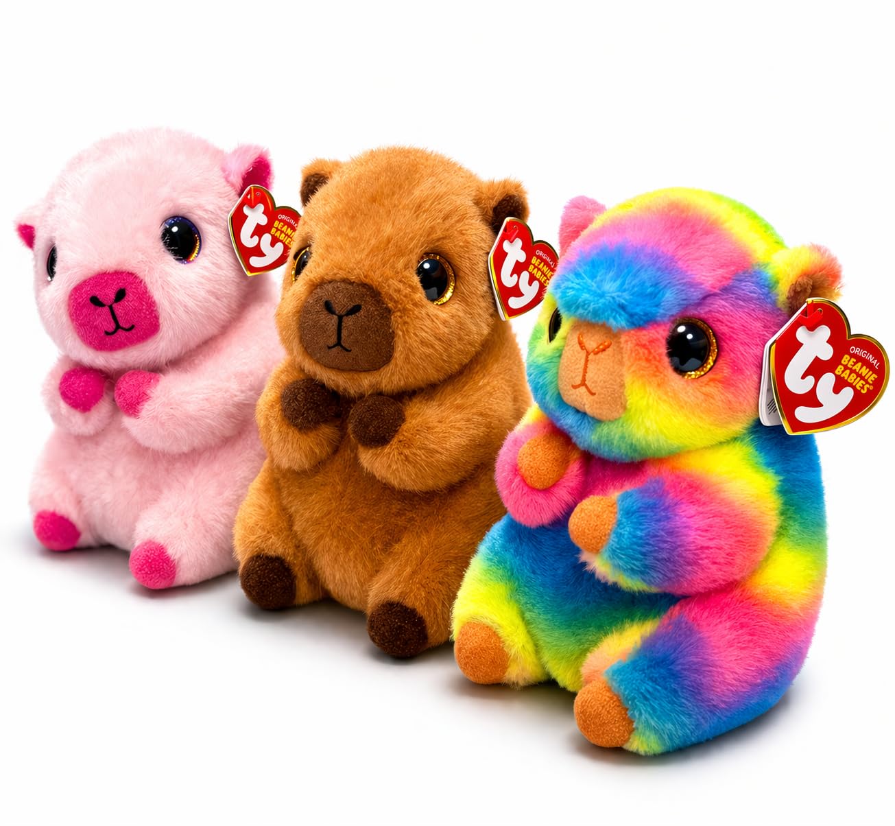 TY Beanie Babies Capybara 3 Piece Gift Set – Mocha, Savanna, and Petal 16cm – Collectible Stuffed Cuddly Toy Plushies – Brightly Coloured Soft Toy for Kids & Babies