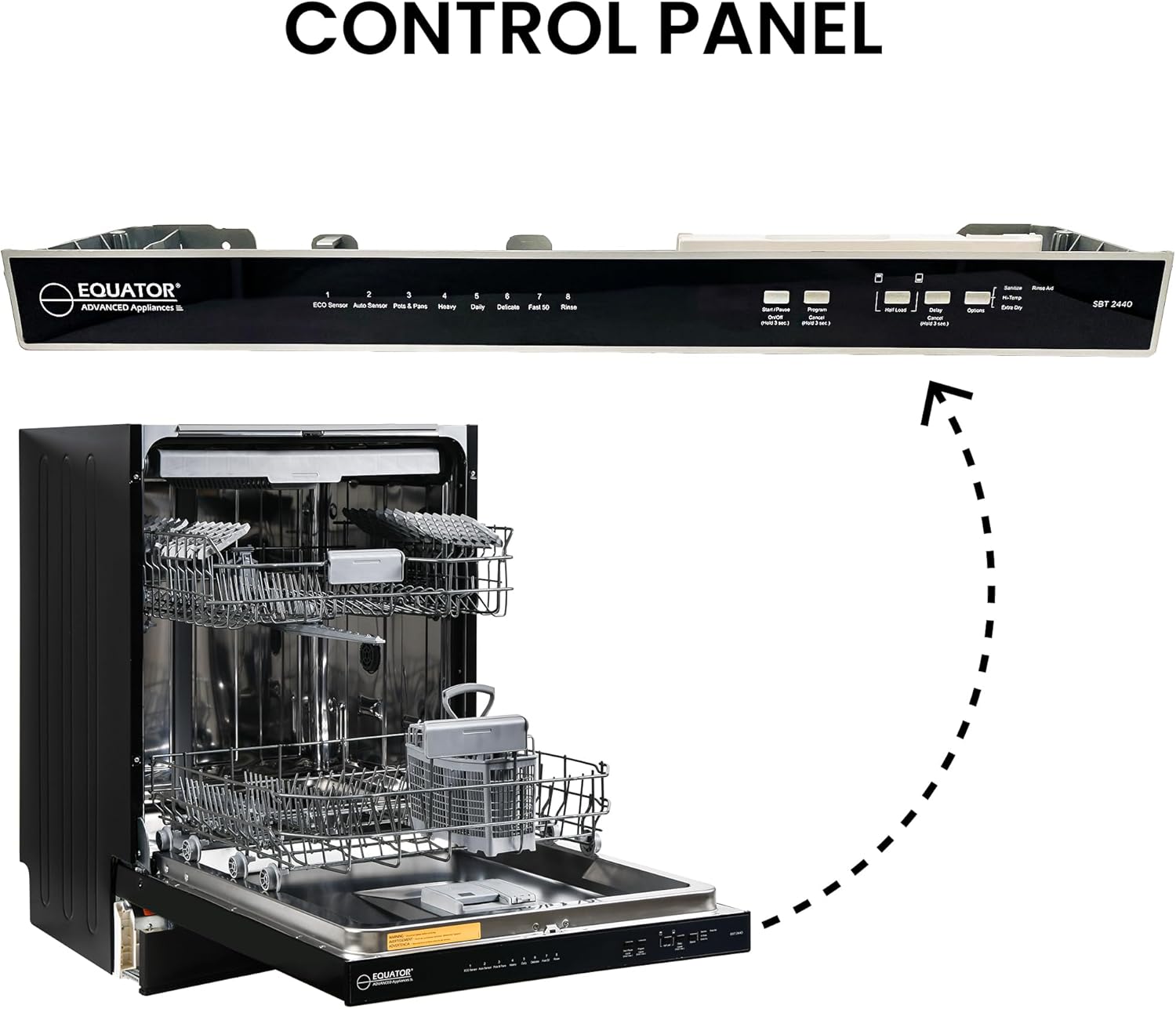 Equator 24″ Built-In Dishwasher with 3rd Rack – Top Control, 15 Place Settings, 8 Wash Cycles, Energy Star, Quiet 51 dB in Black