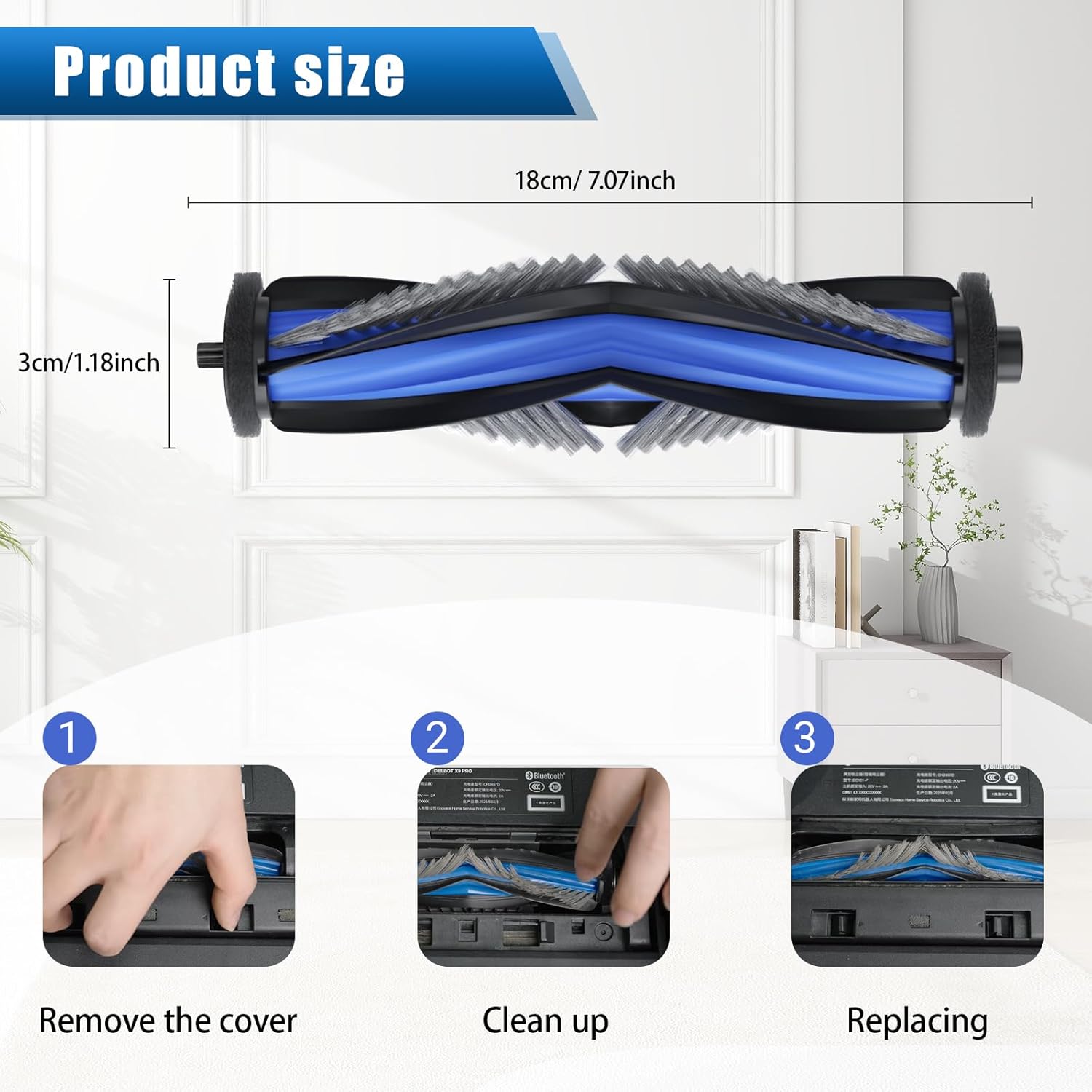 2 Pack Main Brush Replacement Parts Compatible with Ecovacs Deebot X11 Omni-Cyclone, X9, X9 Pro Omni, T50 Max Robot Vacuum Cleaner, Anti-Tangle Roller Brush, Multi-Surface Rubber Brush Accessories