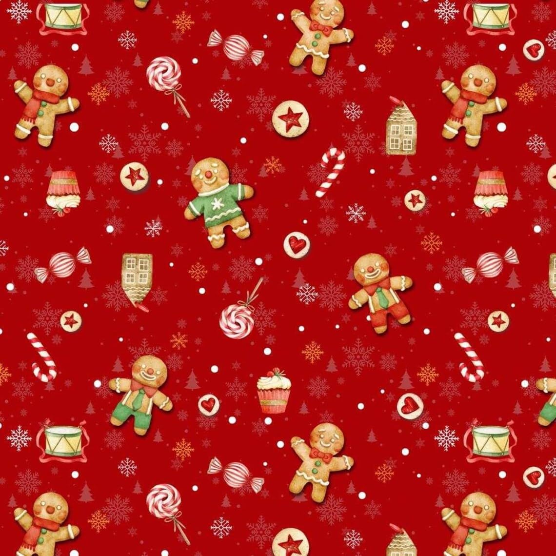 Home Expressions Christmas Tablecloth Gingerbread Man Red Wipe Clean Vinyl Table Cloth/Protector Textile Backing (137cm Round)