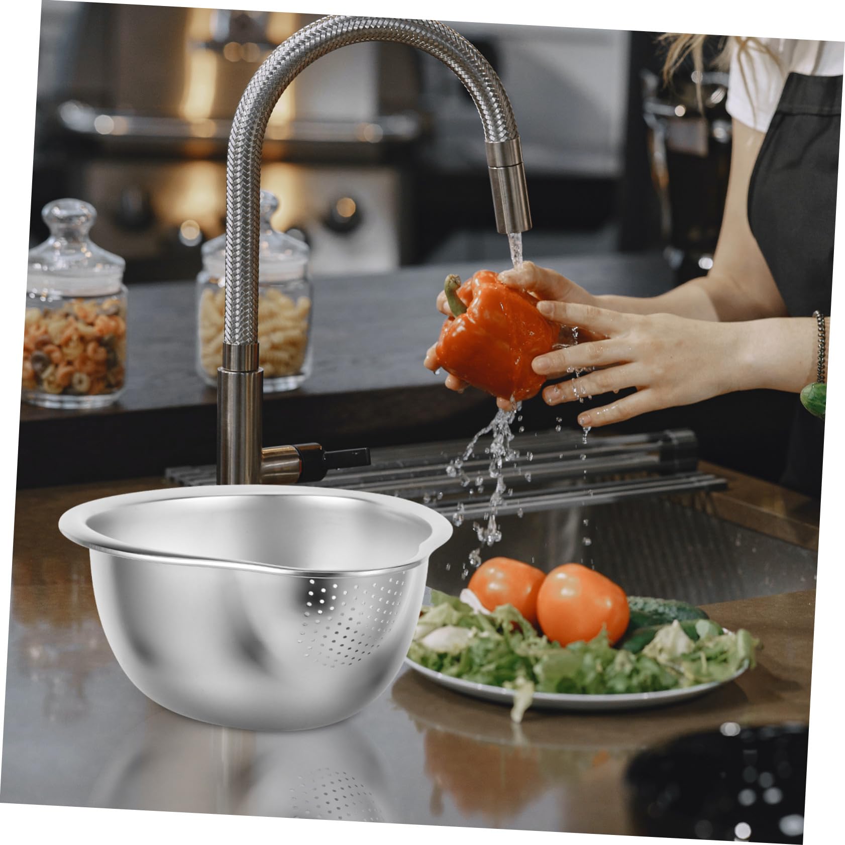 Colador de Cocina Acero Inoxidable Cesta de Drenaje Multiusos para Frutas Verduras y Arroz