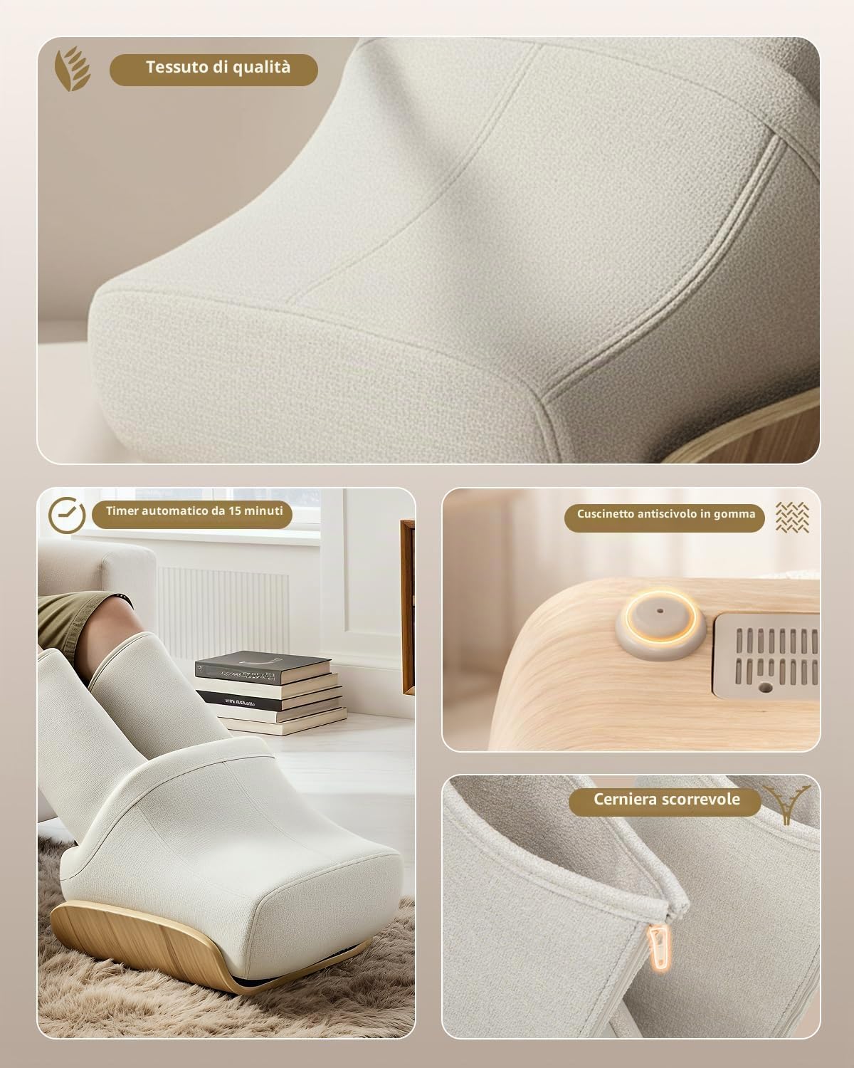 massaggiatore per piedi Shiatsu con funzione riscaldante, massaggio pneumatico per polpacci e rulli, massaggiatore per gambe per uso domestico, beige