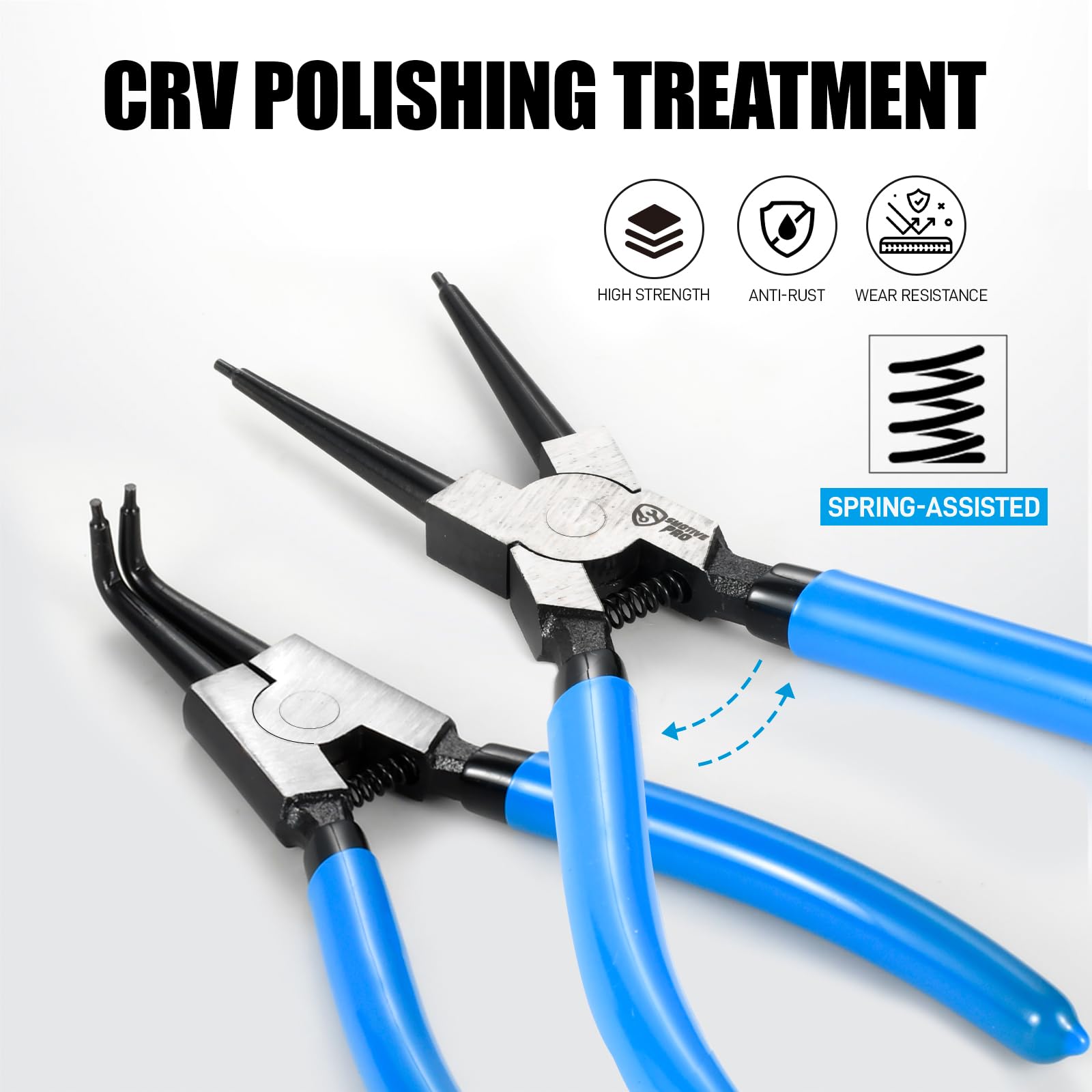 SMOTIVEPRO Set di 6 pinze per anelli elastici da 17,8 cm, con punta dritta e dritta, resistenti, con molle resistenti e manici morbidi per rimuovere gli anelli