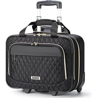 Ponhog Bussiness Laptop Trolley mit Rollen f r DamenTrolley Laptoptasche 156 Zoll wasserdichte Aktentasche f r Reisen Arbeit Schule Schwarz