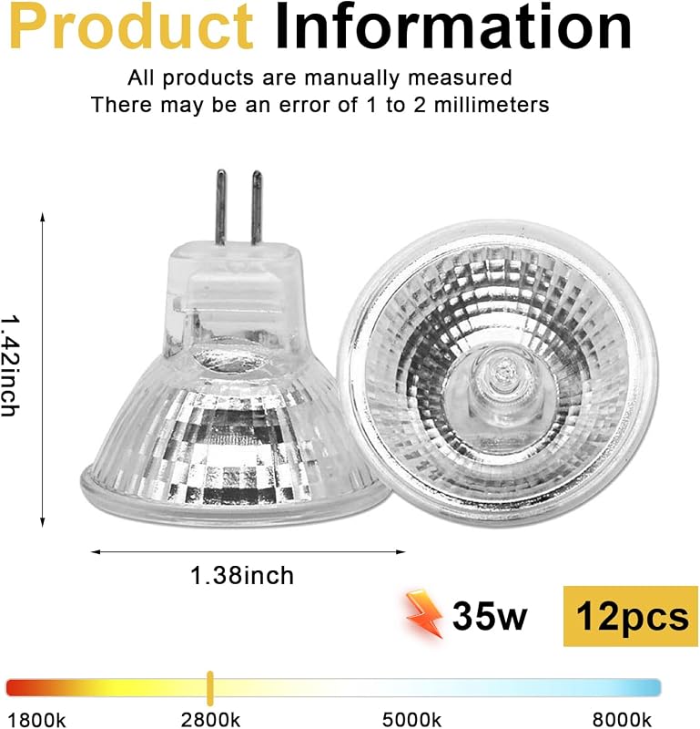 Molbory MR11 GU4 12V 35W Halogén Spotlámpa 12db Szett, Meleg Fehér