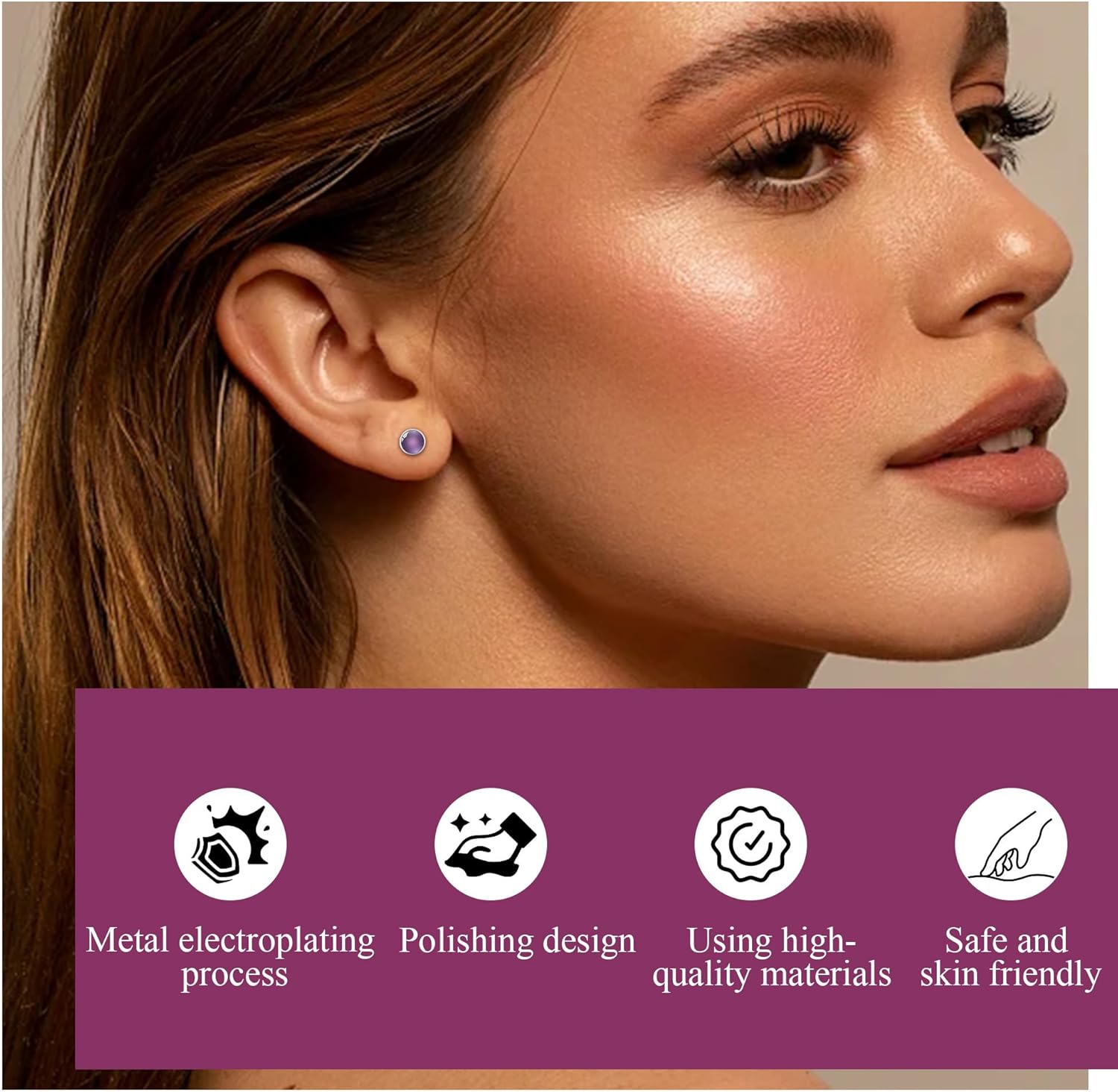 Titanium Stud Earrings for Women Earrings 4mm Natural Stone Gemstones Hypoallergenic Earrings Nickel Free Black Onyx 5mm Earrings for Women Sensitive Ears Turquoise - Image 3