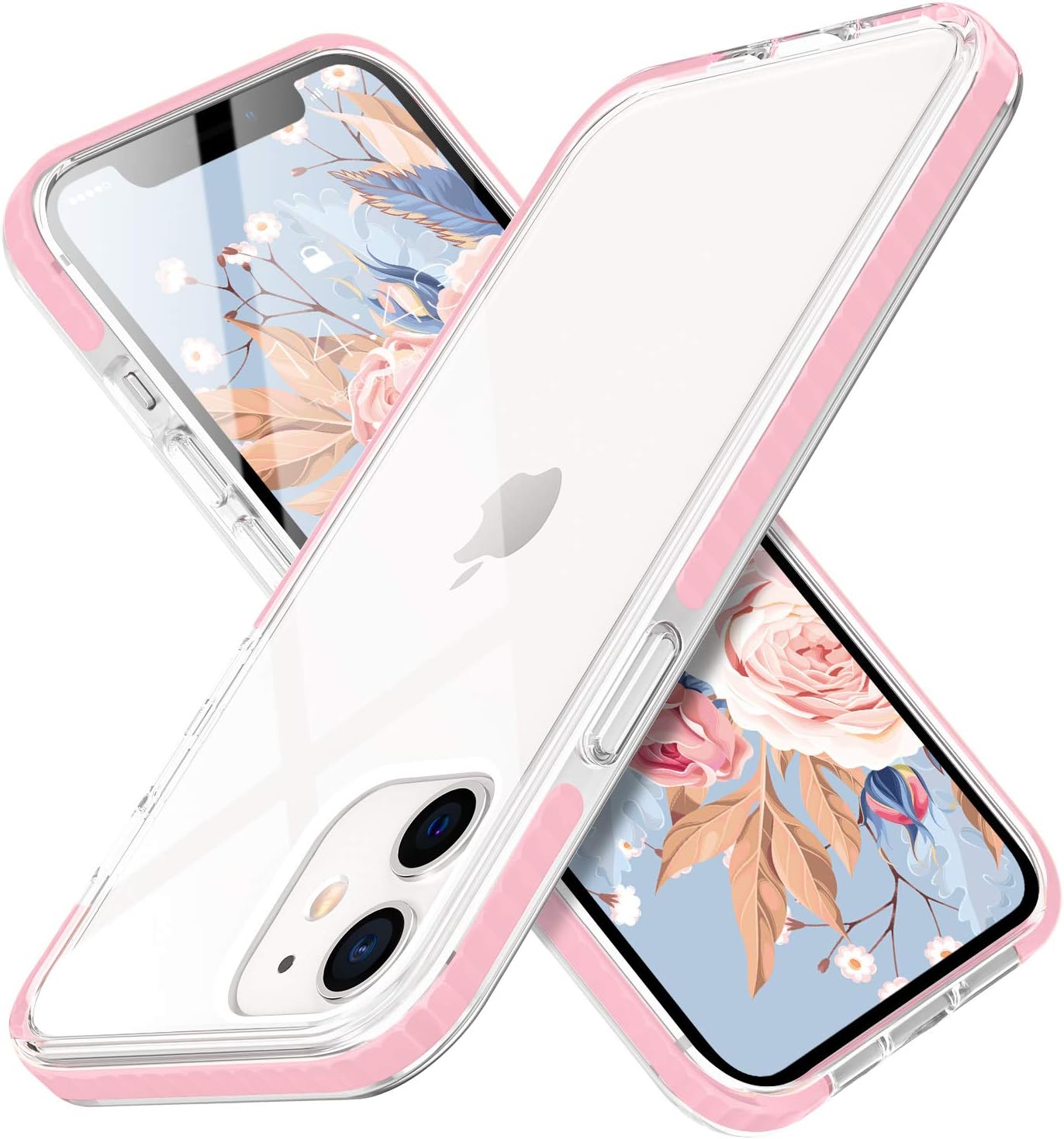 MATEPROX Compatible with iPhone 12 Pro Case and iPhone 12 Cases Clear Thin Slim Crystal Transparent Cover Shockproof Bumper Case（Bright Pink）