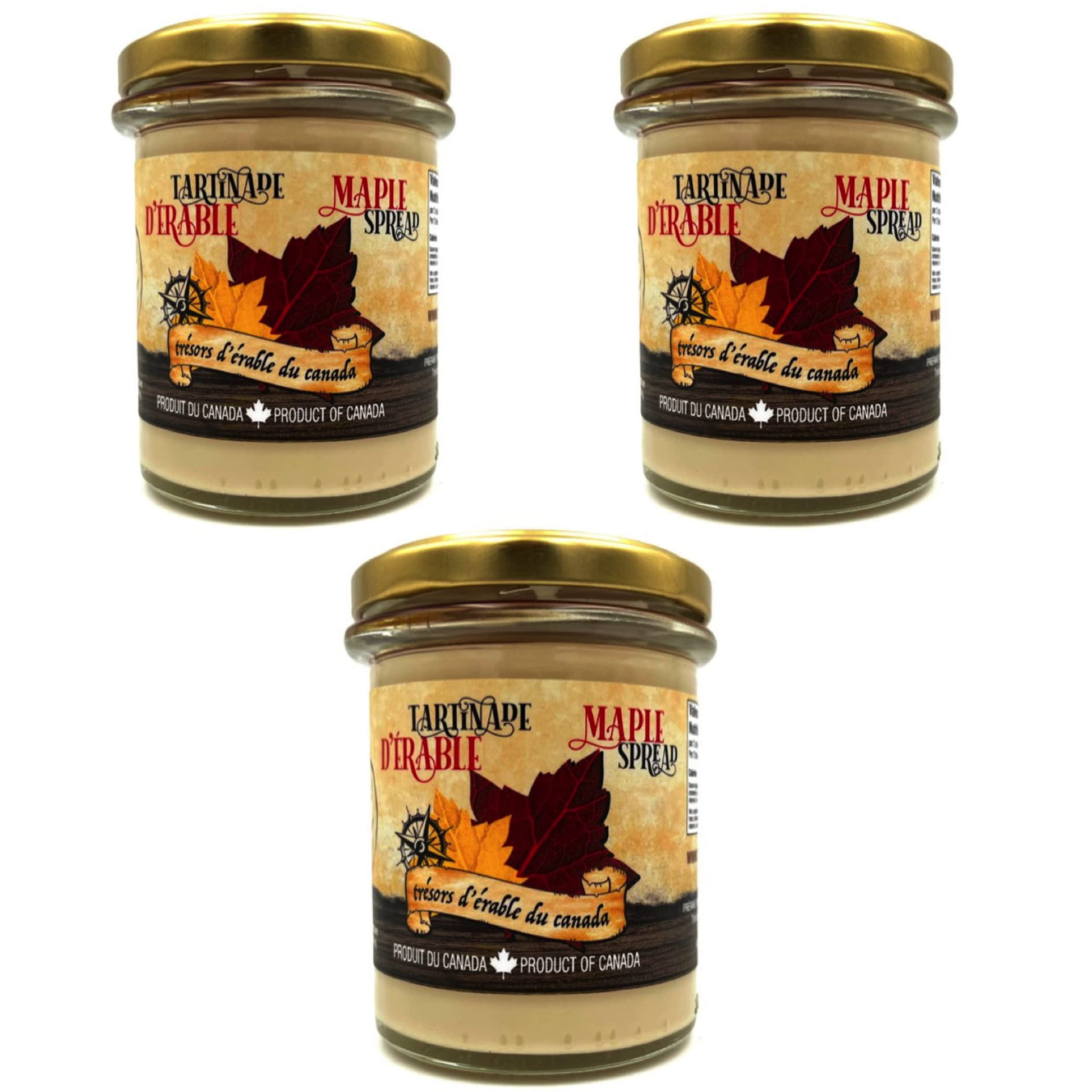 Pack de 3 Beurres d'érable du Canada - 250 g - Recette authentique canadienne - Pâte à tartiner naturellement sucrée et végétale - Les Trésors d'Érable