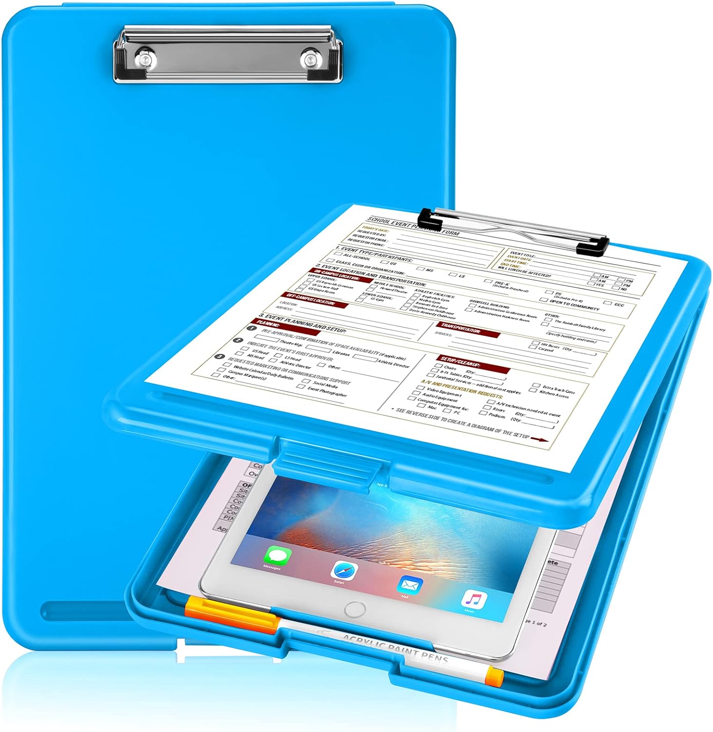 Sooez Clipboard with Storage, Plastic Storage Clipboard with Low Profile Clip, Heavy Duty Nursing Clipboards Foldable, Coaches Clipboard Case, Letter Size Smooth Writing for Work, Kids
