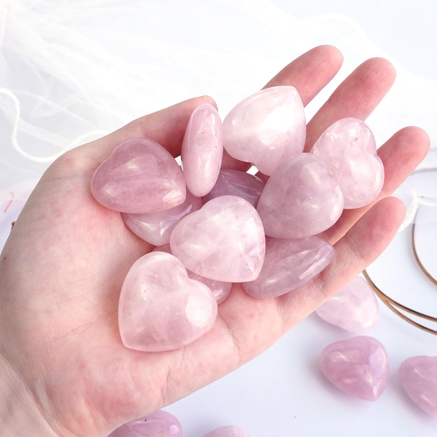 20PCS 30mm Rose Quartz Heart Crystals Natural Polished Healing Stones Mini Pocket Love Gemstones Set Bulk for Reiki, Meditation, Energy Balancing, Valentine's Gift for Women