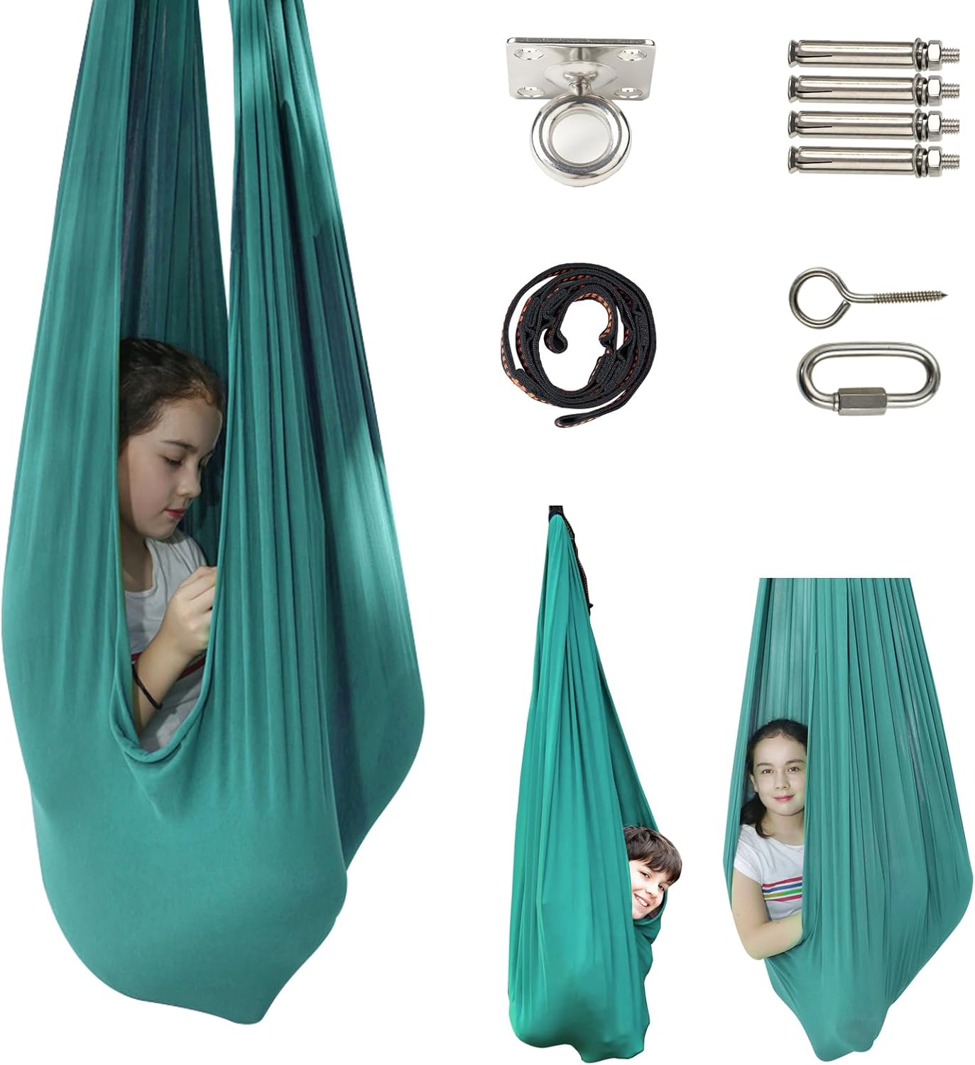 TOPARCHERY Indoor Sensory Swing w/More Special Needs, Cuddle Hammock for Sensory Integration Snuggle Swing Hammocks (Green)