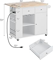 Vista 114 de LUMISOL Carrito de isla de cocina con ruedas de bloqueo con 2 cajones y 4 gabinetes, isla de cocina rodante con estantes ajustables, mesa de madera