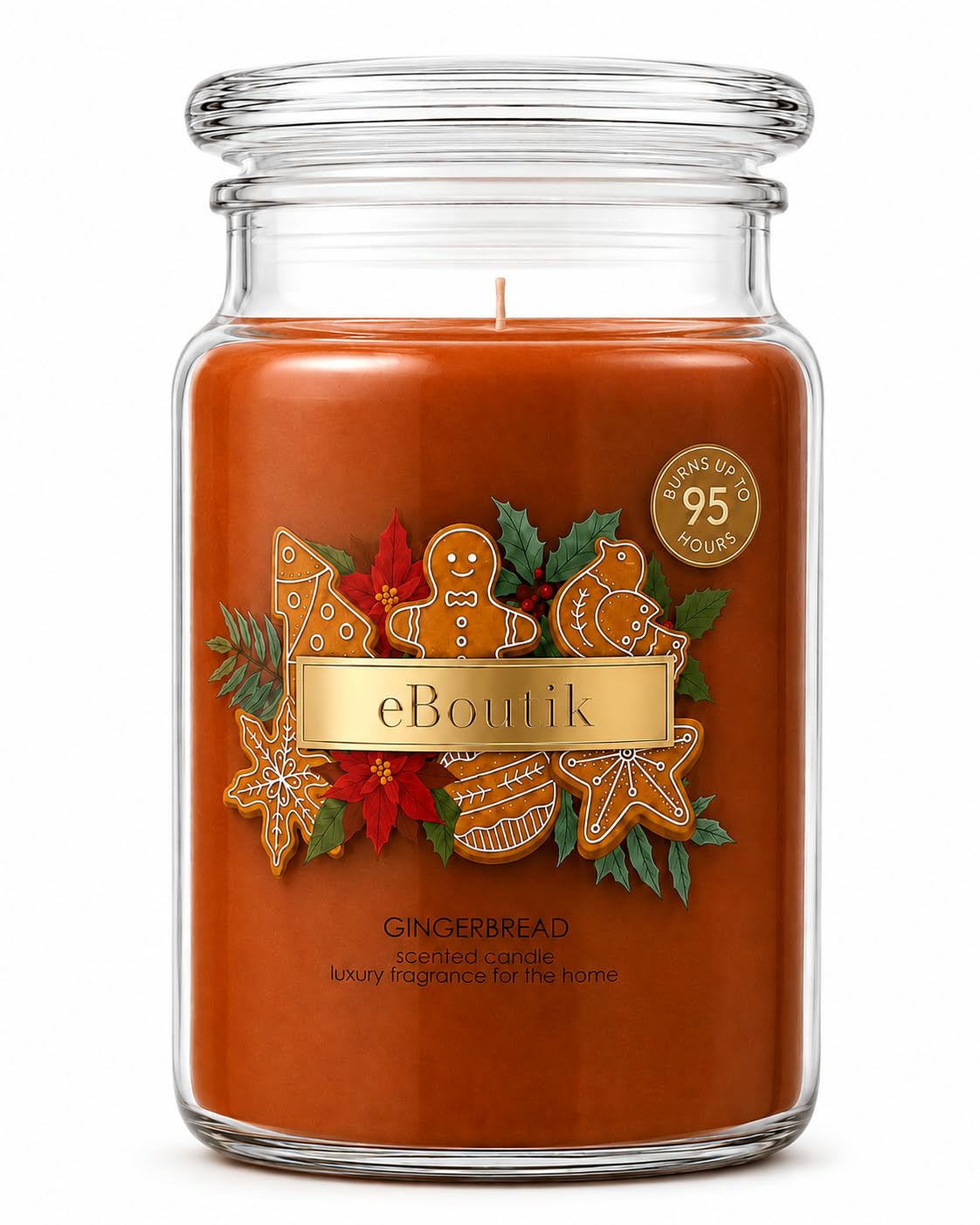 eBoutik - Strong Scented Gingerbread Large Candle Jar Festive Ginger Bread - Long-Lasting Fragrance Natural Wax, Seasonal Christmas - Home Decor Stocking Filler