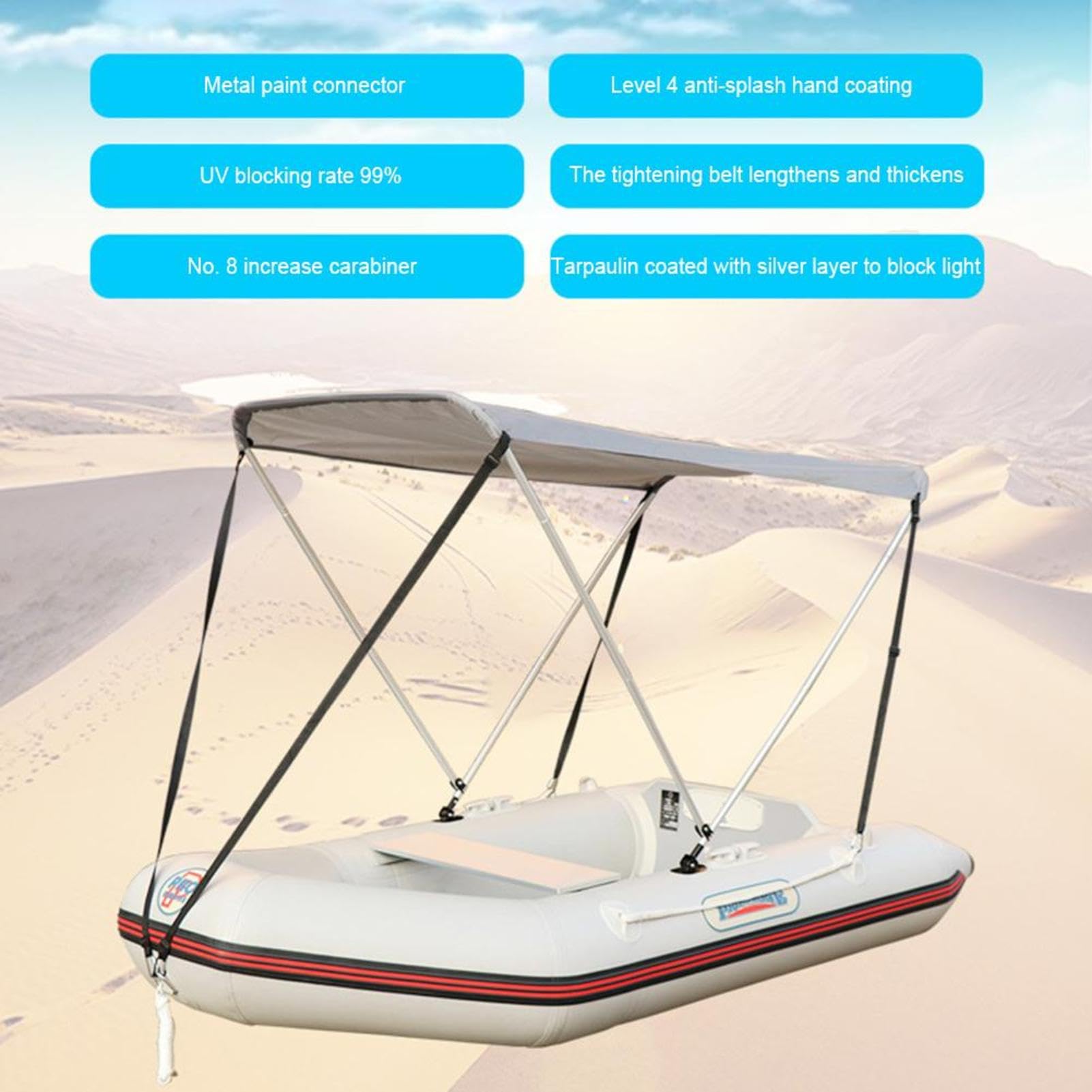 Tendalino per kayak - Parasole pieghevole per barca 160 x 120 x 110 cm | Parte superiore della tenda da barca in tessuto Oxford con protezione UV impermeabile con cinghie regolabili | Per kayak, bar