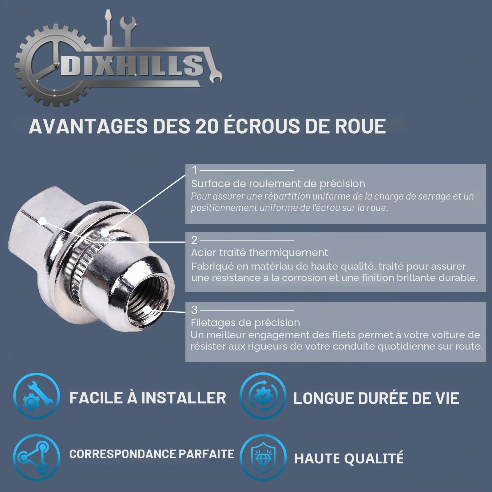 Ensemble de 20 écrous en alliage d'acier, compatibles avec LR Sport 2005-2013, Discovery LR3 LR4 2004-2014, L322 2006-2012, pièce de rechange pour LR068126 RRD500290