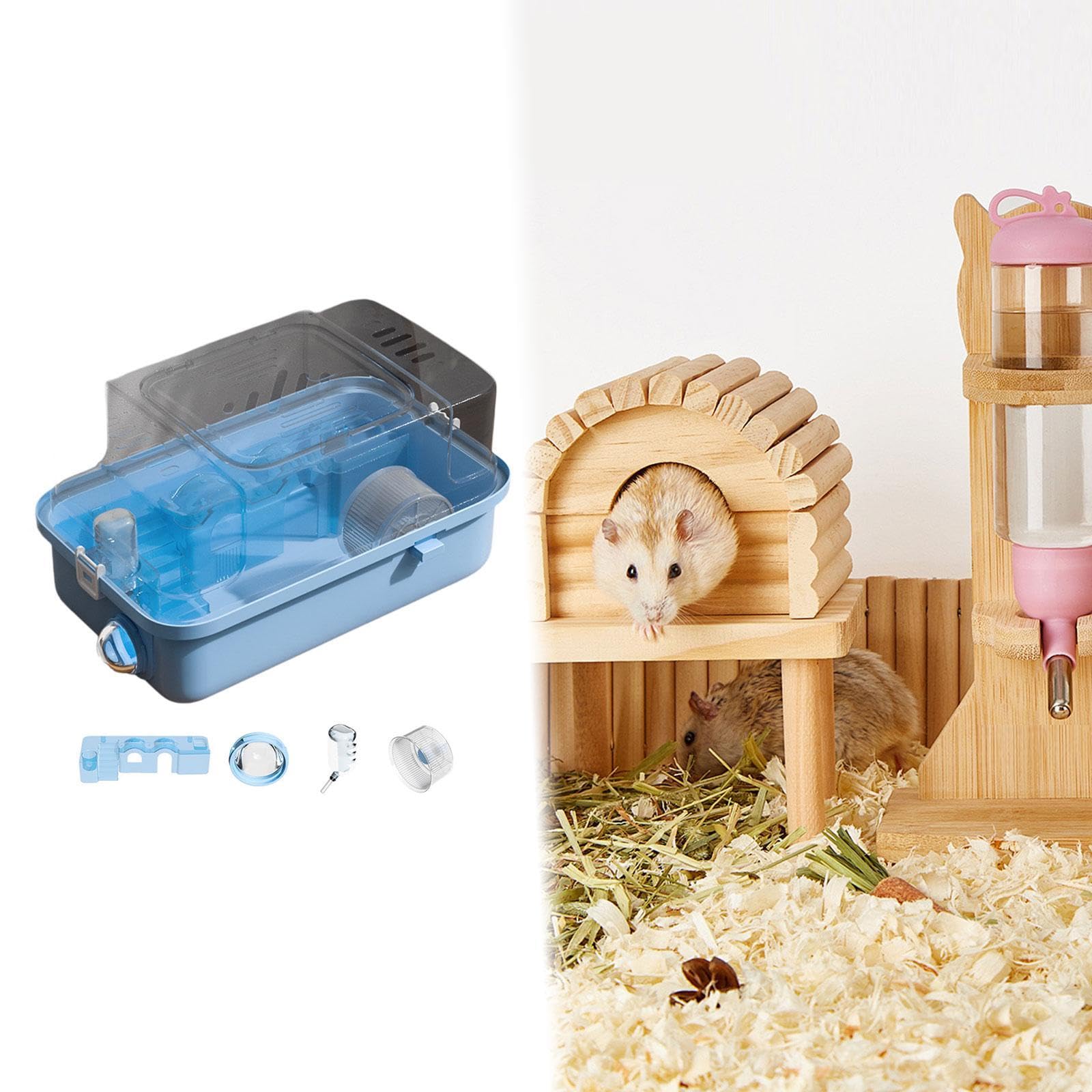 MagiDeal Cage Transparents Double Couches pour Hamsters et Gerbilles, Plateforme, Biberon Eau - Bleu, 45x28x25cm