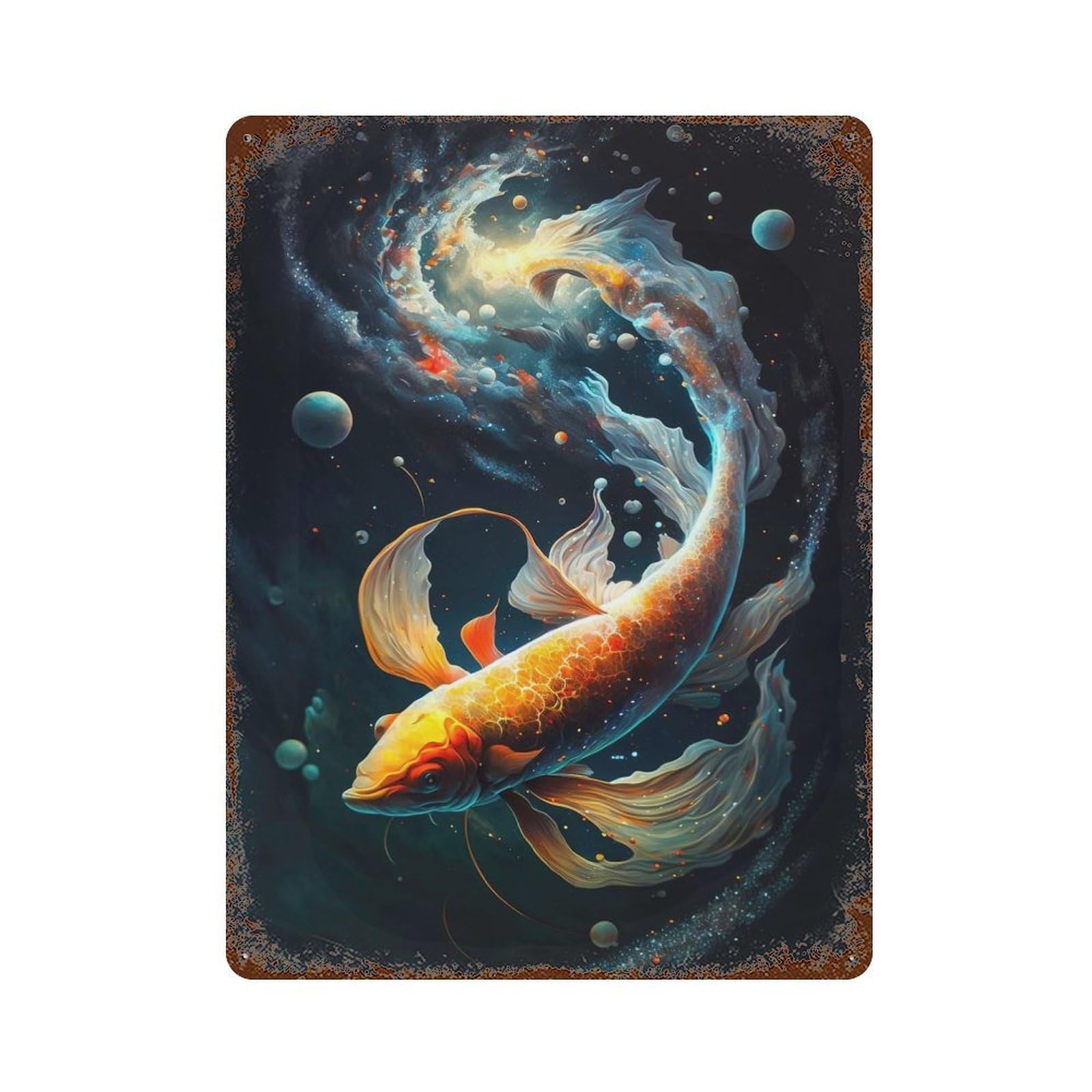 Cosmic Koi 7 Weathered Tin Sign 15.7"x11.8", for Garage, Bar And Workshop Decor, Vintage Wall Decor