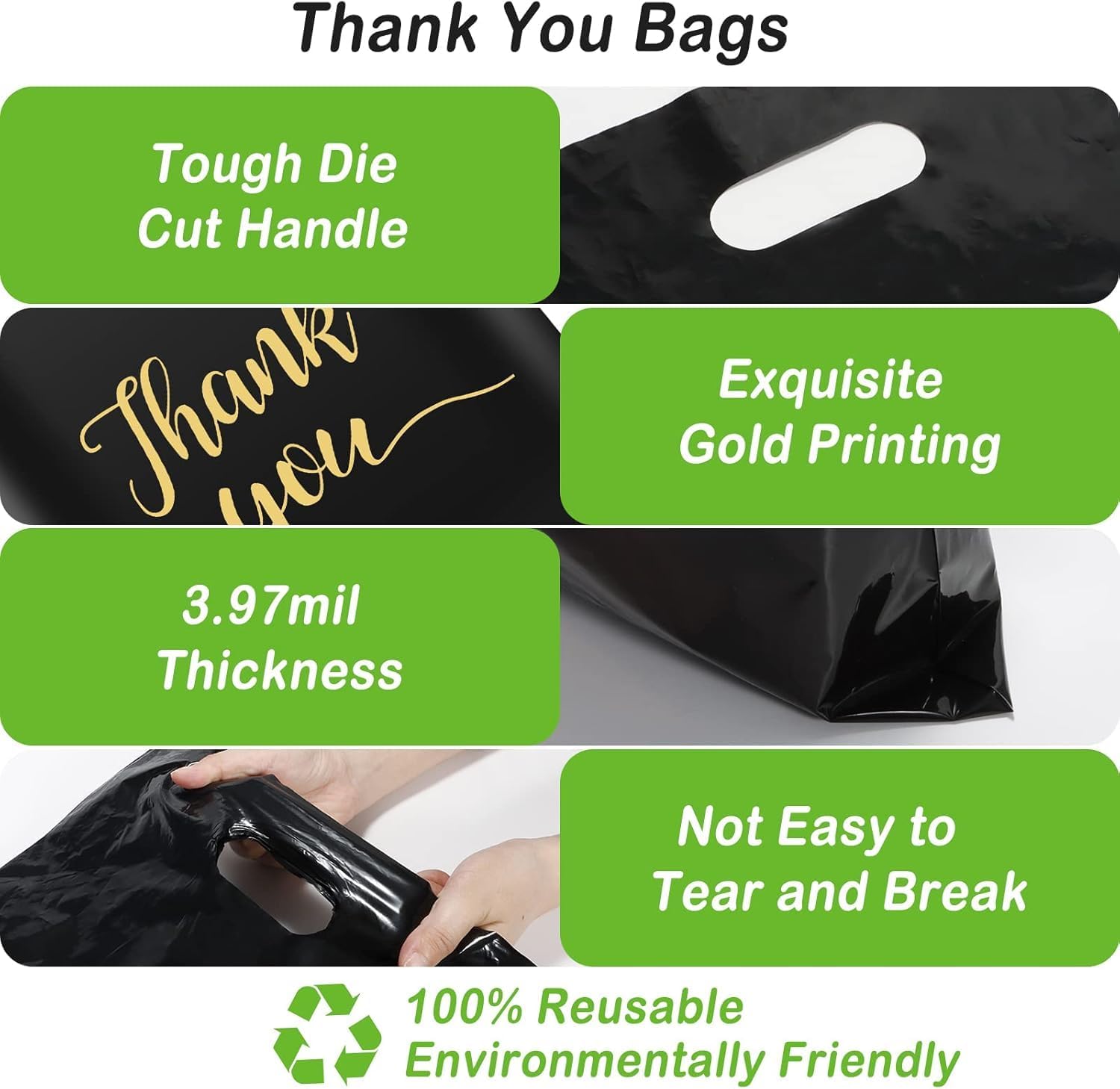 100pcs Thank You Merchandise Bag, Shopping Bags with Handles Plastic Gift Bags Bulk Retail Goodie Boutique Bag for Party, Clothes, Business, Trade Stores Pink & Black, 12 x 15inch, 9 x 12inch - Image 3