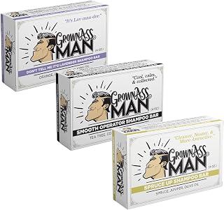 Grown Ass Man Co. - Solid Shampoo Bar Rich Lather 3 in 1: Hair, Beard & Body Wash - Plastic Free & Eco-Friendly, Natural & Organic for All Hair Types, 4oz Bar (The Gentleman, 3-Pack)