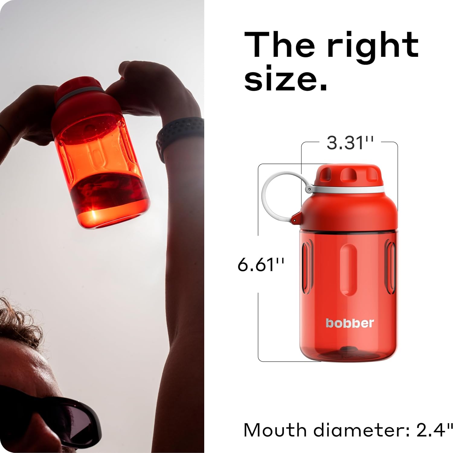 BOBBER 20 oz Tritan Water Bottle with Strainer Mesh, Premium Quality — Dishwasher Safe & Leak Proof, BPA Free Sports Water Bottle for Gym — Hard Plastic Water Bottle for Men, Women (Red) - Image 6