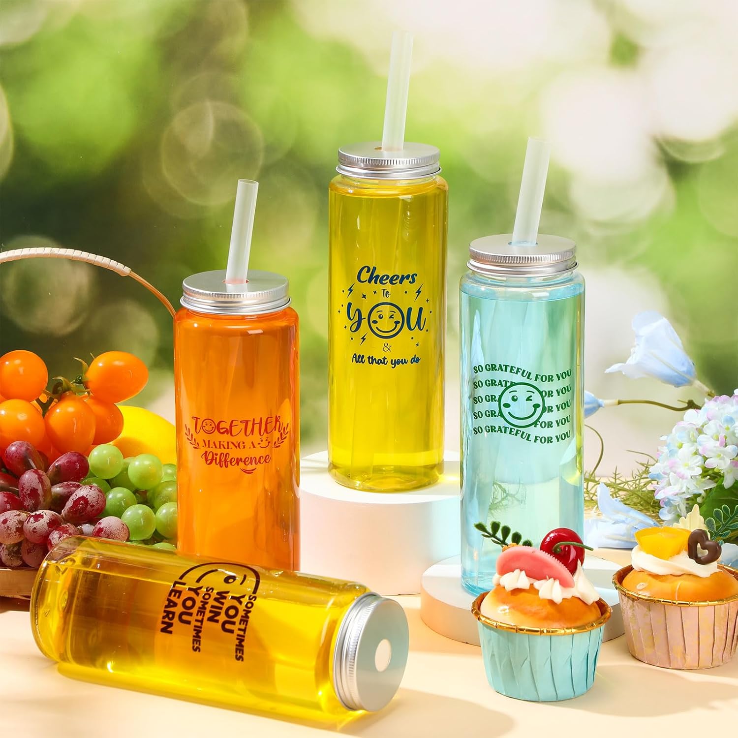 Skylety 24 Pcs Employee Appreciation Gifts Thank You Plastic Cups with Lids Straw 17 oz Reusable Acrylic Skinny Tumblers Smile Face Valentines Appreciation Gift for Coworker Staff Teachers Nurses Team - Image 3