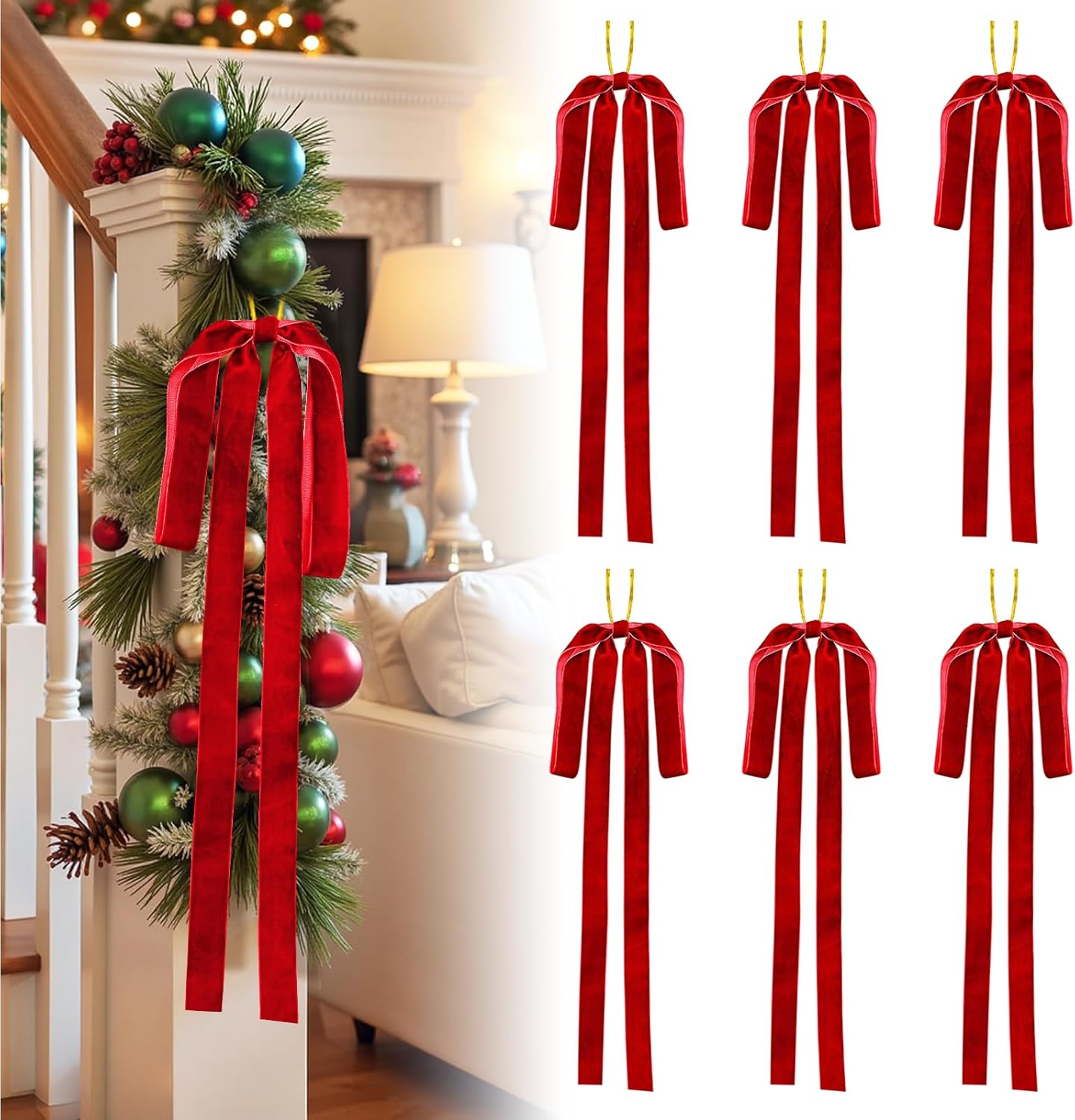 Velvet Christmas Swag Bows: 23.5" x15.5" Velvet Bows Wreath Christmas Tree Topper -...