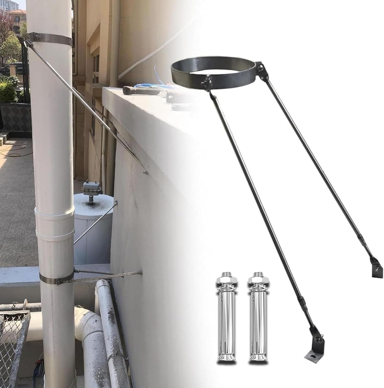 Stainless Steel Chimney Pipe Roof Support Bracket for Stove, 3-10 Inch Adjustable Stability, Wind & Snow Bracing, Durable Chimney Pipe Support (Hoop Dia 180mm/7in)