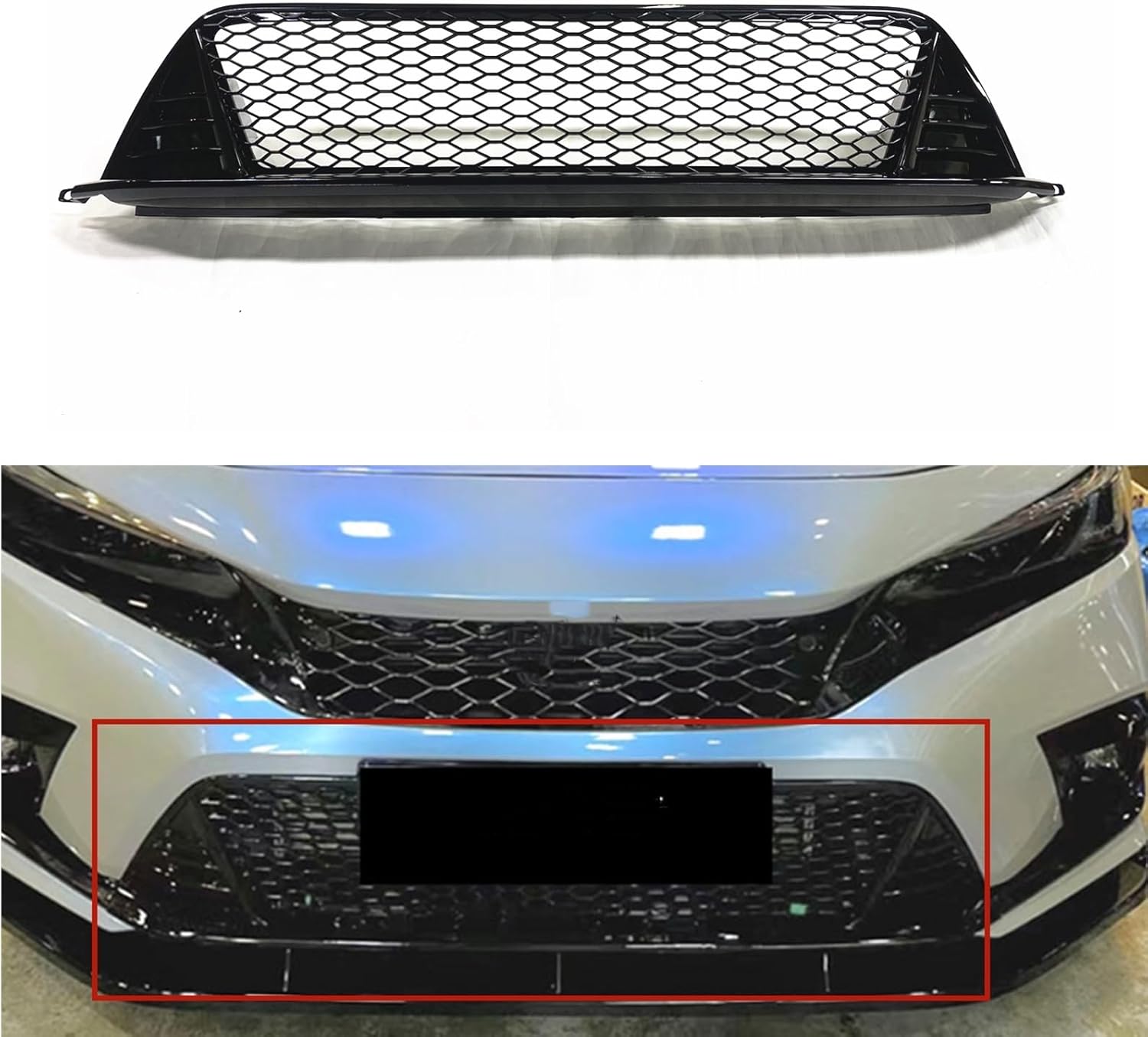 Vivid Black Front Bumper Grille Lower Grill For Honda Civic 11th 2022-2024