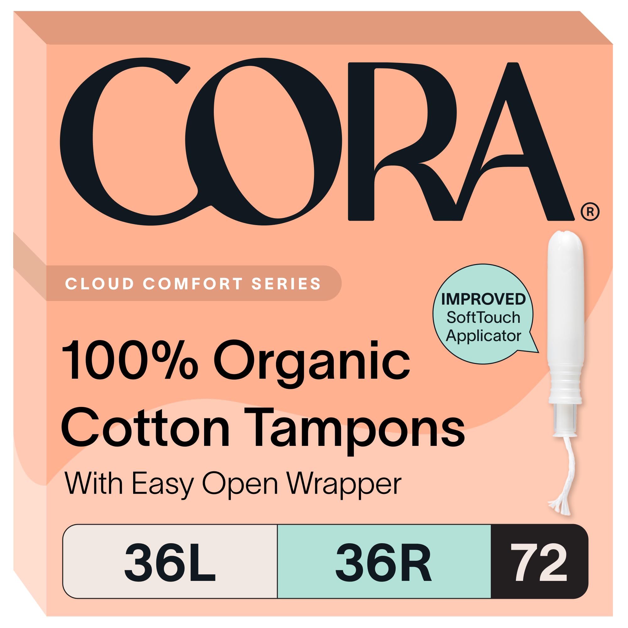 Cora Organic Cotton Tampons Multipack (36 Light, 36 Regular Tampons)