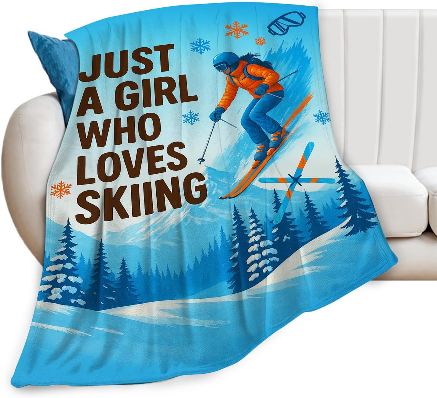 Skiing Fleece Blanket Sports Ski Throw Blankets for Girls Women Super Soft Warm Flannel Throws Gifts for Kids Adults Cozy Fuzzy Plush Stuffed Couch Bed Bedding Decor 50"X40" - Image 3