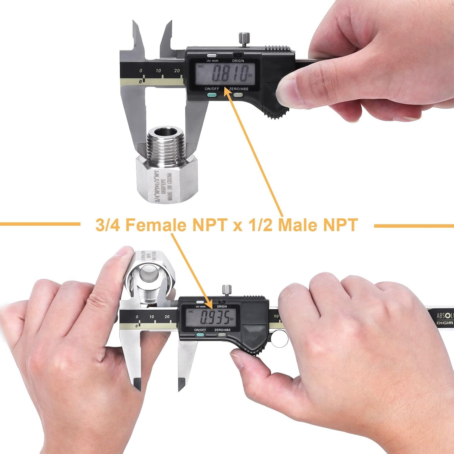 Forged Reducer Adapter Fitting - Stainless Steel 304 Reducing Pipe Connector, 3/4" NPT Female x 1/2" NPT Male (pack of 2)