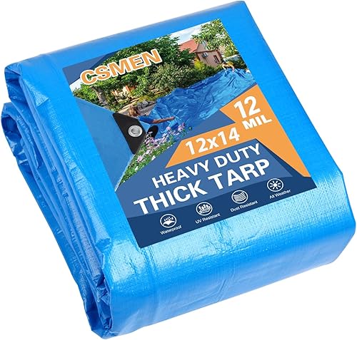 Miniatura 70 de Lona de alta resistencia impermeable 10x12 pies, lona negra de plástico de poliéster para cubierta al aire libre, lluvia de emergencia, techo