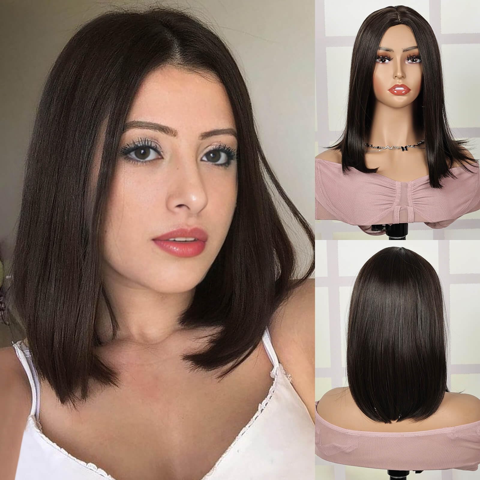 Creamily Bob Hair Wig for women Full head Natural, Short Natural Looking Shoulder Length Hair Wig Korean style, Dark Brown Hair Wig for women Full head (Brown, 14 Inch)-image-40