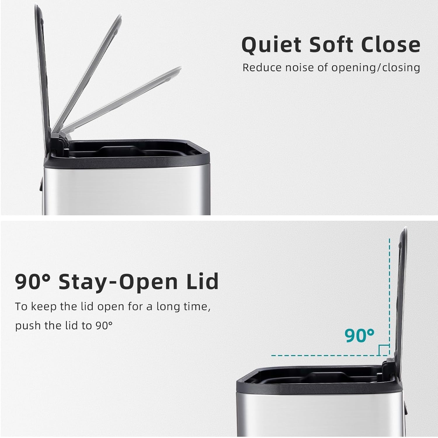 Stainless Steel Trash Can, 5.3 Gallon with Lid, Step-On Pedal and Inner Bucket, Rectangular for Kitchen, Office, Living Room (20 L)