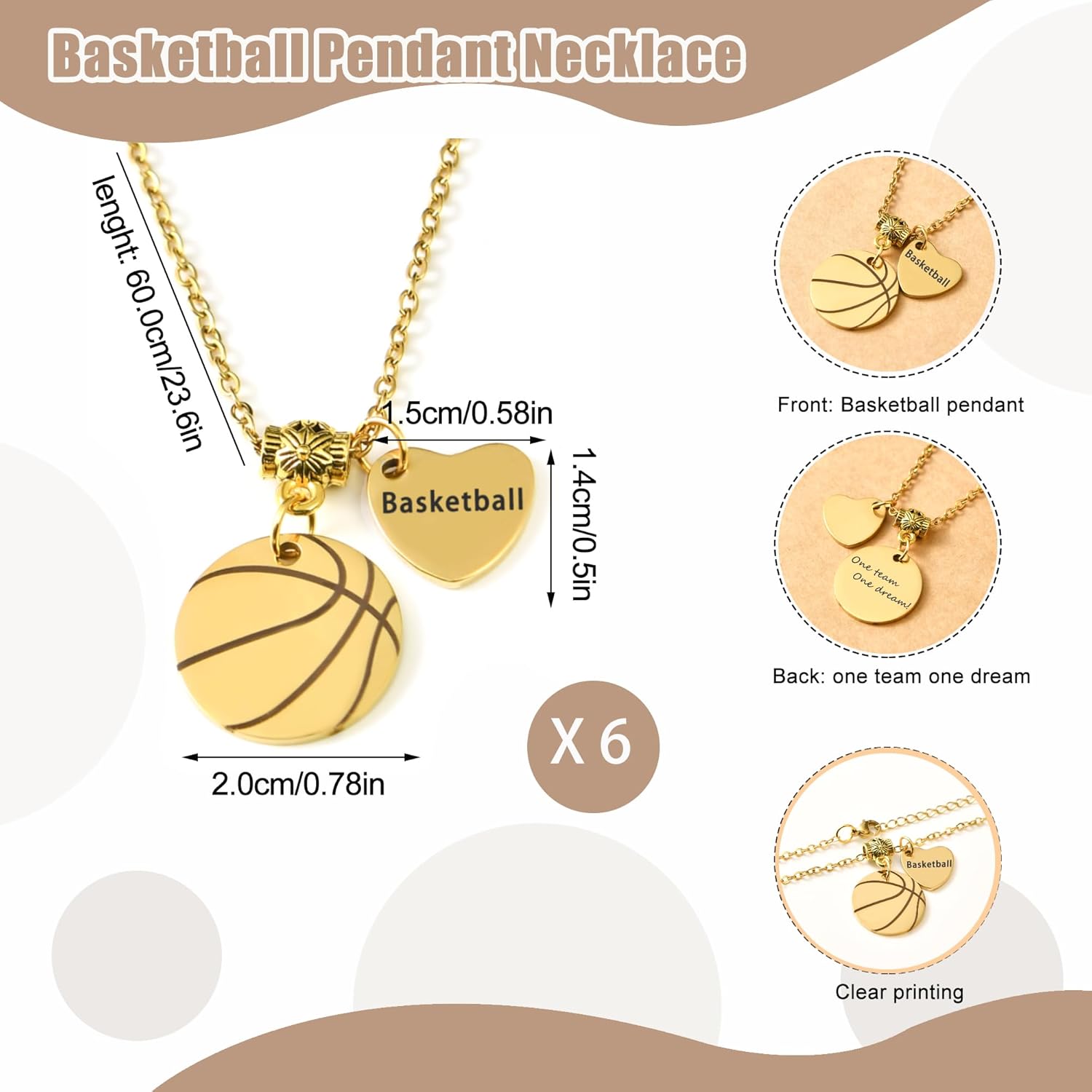 Basketball Necklace Team Gifts with Motivational Cards & Envelope - Inspirational Pendant Jewelry for Women Players - Perfect for Players, Coaches & Team Events