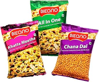 Bikano Snacks Combo All in One 200G, Chana Dall 200G, Khatta Meetha 200G Crispy and Crunchy Snacks Product of India