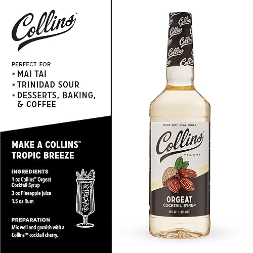 Miniatura 3 de Collins Orgeat Jarabe Orgeat simple, jarabes de cóctel de azúcar real, sabores de agua de soda, mezcladores de cóctel, 32 onzas, juego de 1