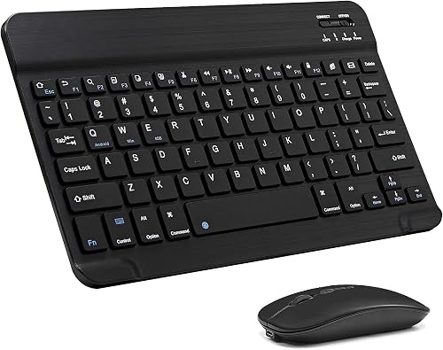 Ultra-Slim Bluetooth Keyboard and Mouse Combo Rechargeable Portable Wireless Keyboard Mouse Set for Apple iPad iPhone iOS 13 and above Samsung Tablet Phone Smartphone Android Windows (Black)