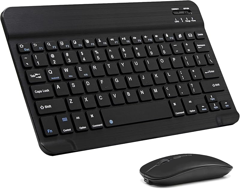 Combo de teclado y mouse Bluetooth ultradelgado, juego de mouse y teclado inalámbrico portátil recargable para Apple iPad iPhone iPadOS/iOS 13 y superiores Samsung Tablet Phone Smartphone Android (negro)