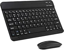 Conjunto de teclado e mouse Bluetooth ultrafino, recarregável, portátil, sem fio, para Apple iPad, iPhone, iPadOS/iOS 13 e acima, Samsung, tablet, celular, smartphone Android (preto)