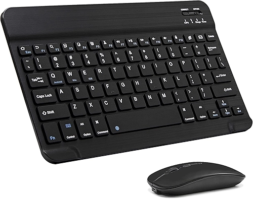 Conjunto de teclado e mouse Bluetooth ultrafino, recarregável, portátil, sem fio, para Apple iPad, iPhone, iPadOS/iOS 13 e acima, Samsung, tablet, celular, smartphone Android (preto)