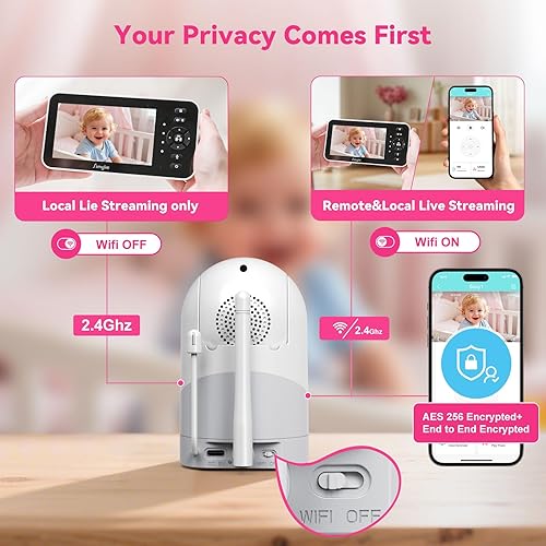 Miniatura 2 de Monitor de bebé, monitor de bebé de video de 5 pulgadas con cámara 720P, monitor de audio WiFi con PTZ remoto, visión nocturna, conversación de 2