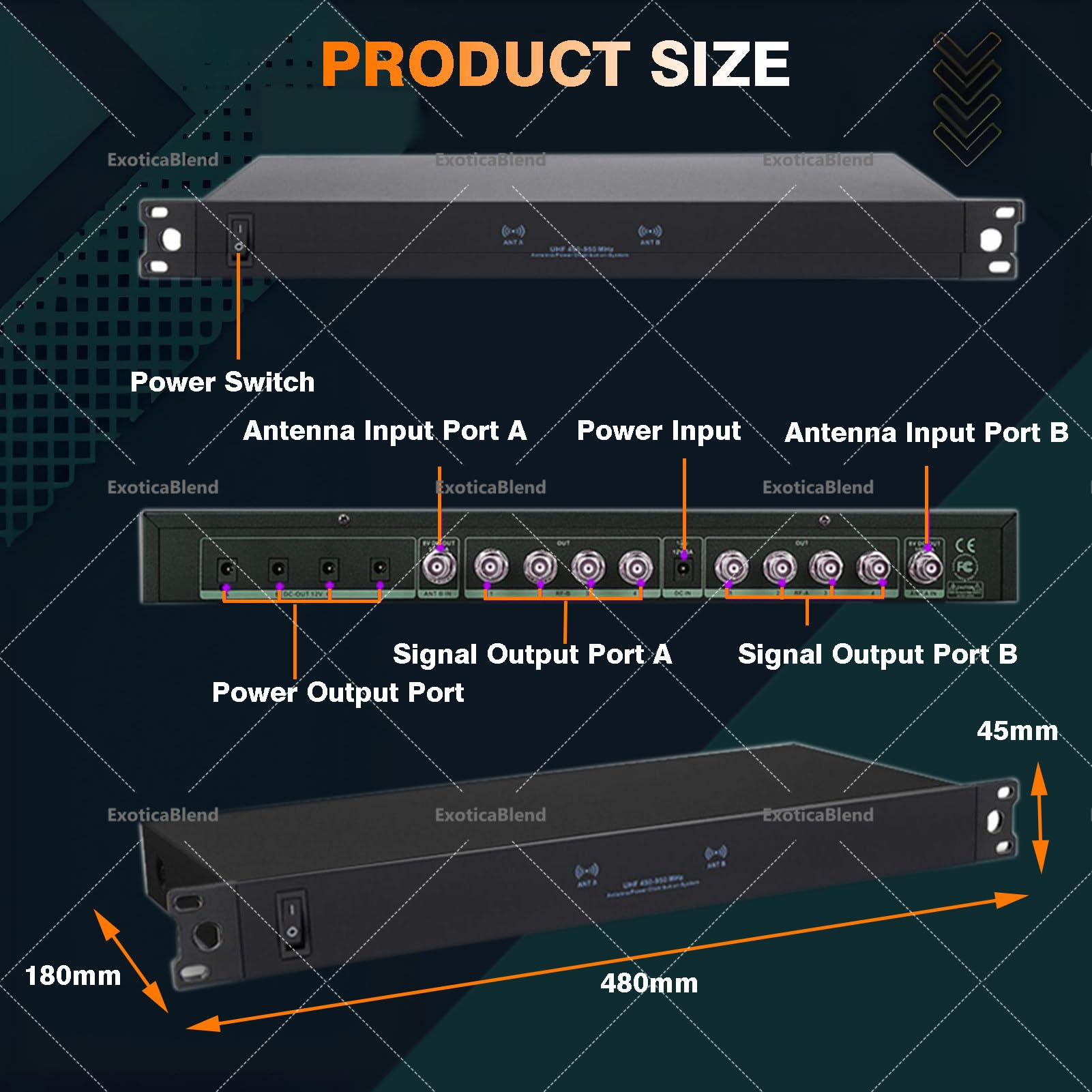 Sistema di distribuzione antenna direzionale per microfoni wireless, copertura 500 m per palchi ed eventi live