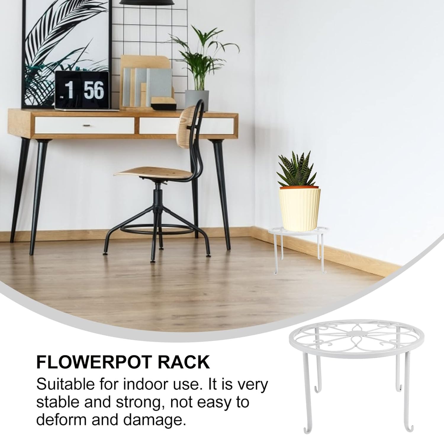 Cabilock Metal Flower Pot Stand Metal Plant Shelf Metal Plant Stand Holder Heavy Duty Round Flower Pot Supports Rack Modern Potted Display Stands Garden Decoration (White) Plant Holder Stand Plant