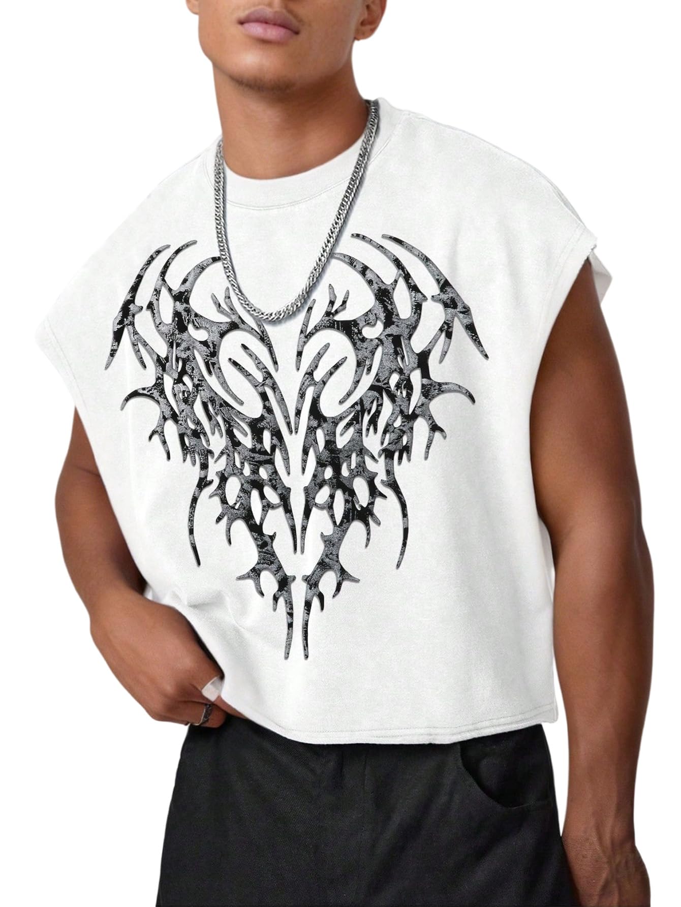 GORGLITTER Men's Sleeveless Cropped Shirt Crewneck Boxy Crop Top Streetwear