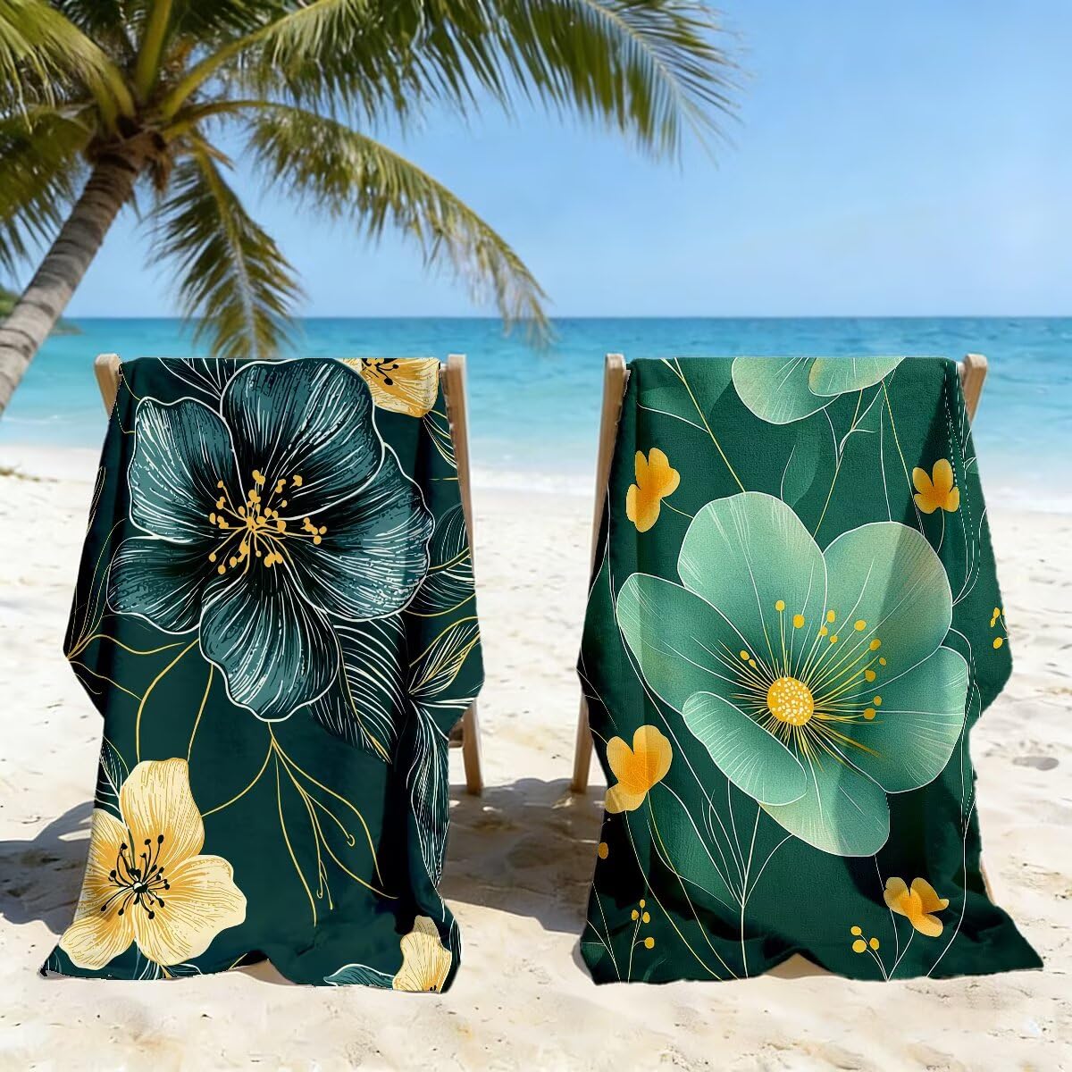 Serviette de Plage Microfibre, Lot de 2 Serviette de Bain Grande Taille 70x140 cm, Séchage Rapide Drap de Bain Vert olive, Anti Sable Serviettes de Plage, Serviettes Microfibre Sport pour Travel -4588