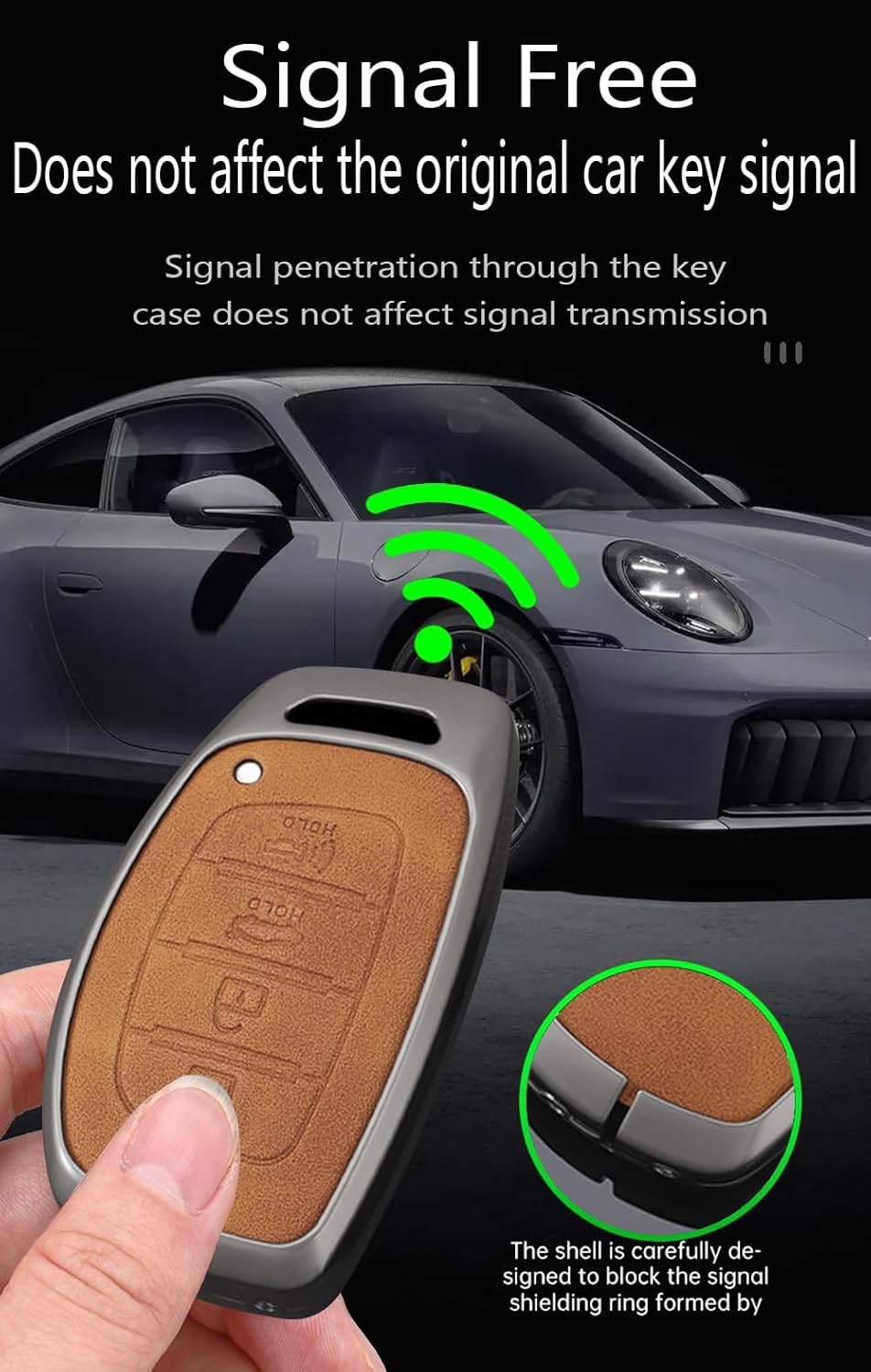 ontto Metal and Leather Key Fob Skin with Keychain Fit for Hyundai Sonata Elantra IX35 i10 i20 i40 Tucson Ioniq 2018 2019 Smart Remote Key Case Solid Key Protector,Black