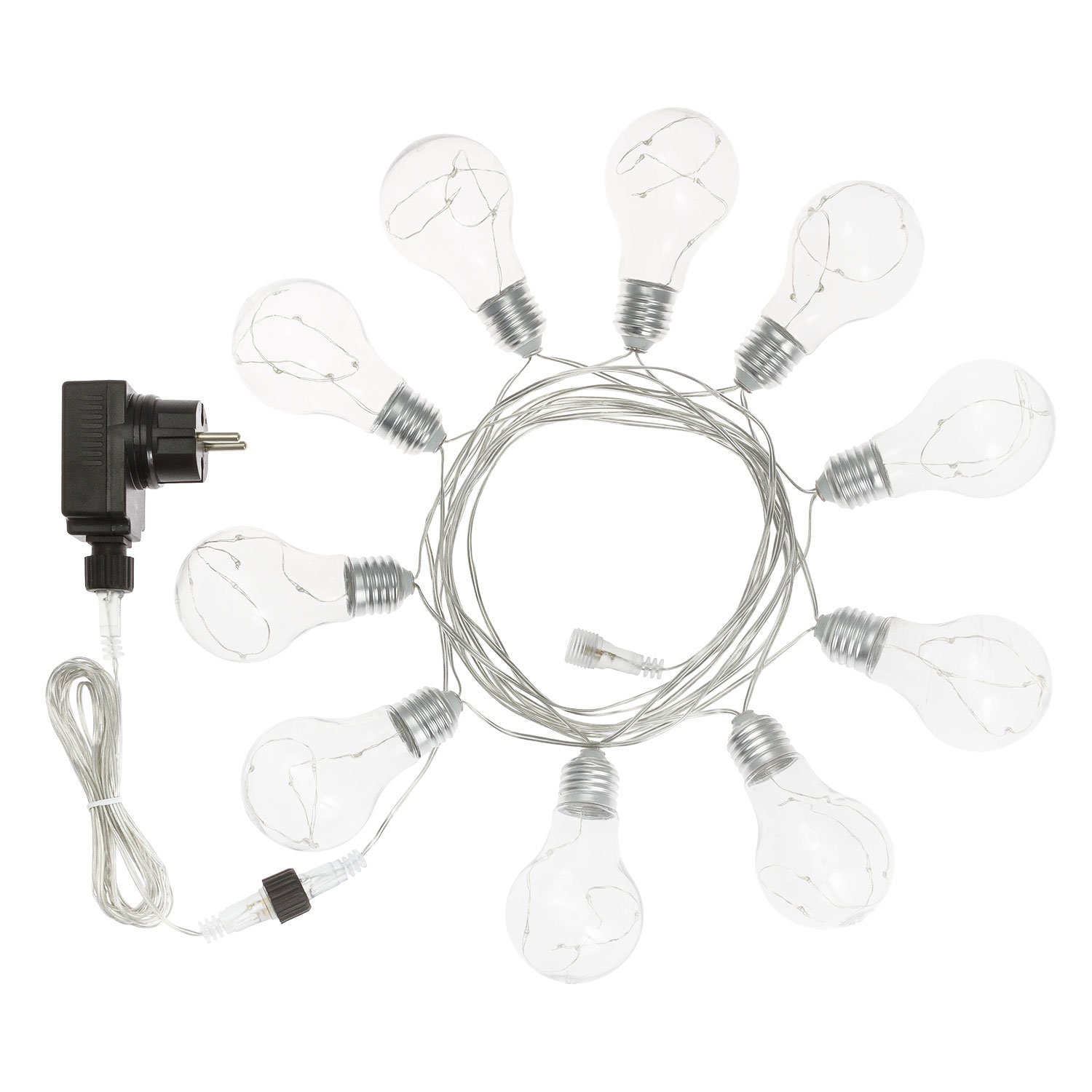 Guirnalda 5 m, con 10 bombillas Ø 55 x h 95 mm con Micro LED luz fría, extensible, guirnalda de luces, decoraciones luminosas