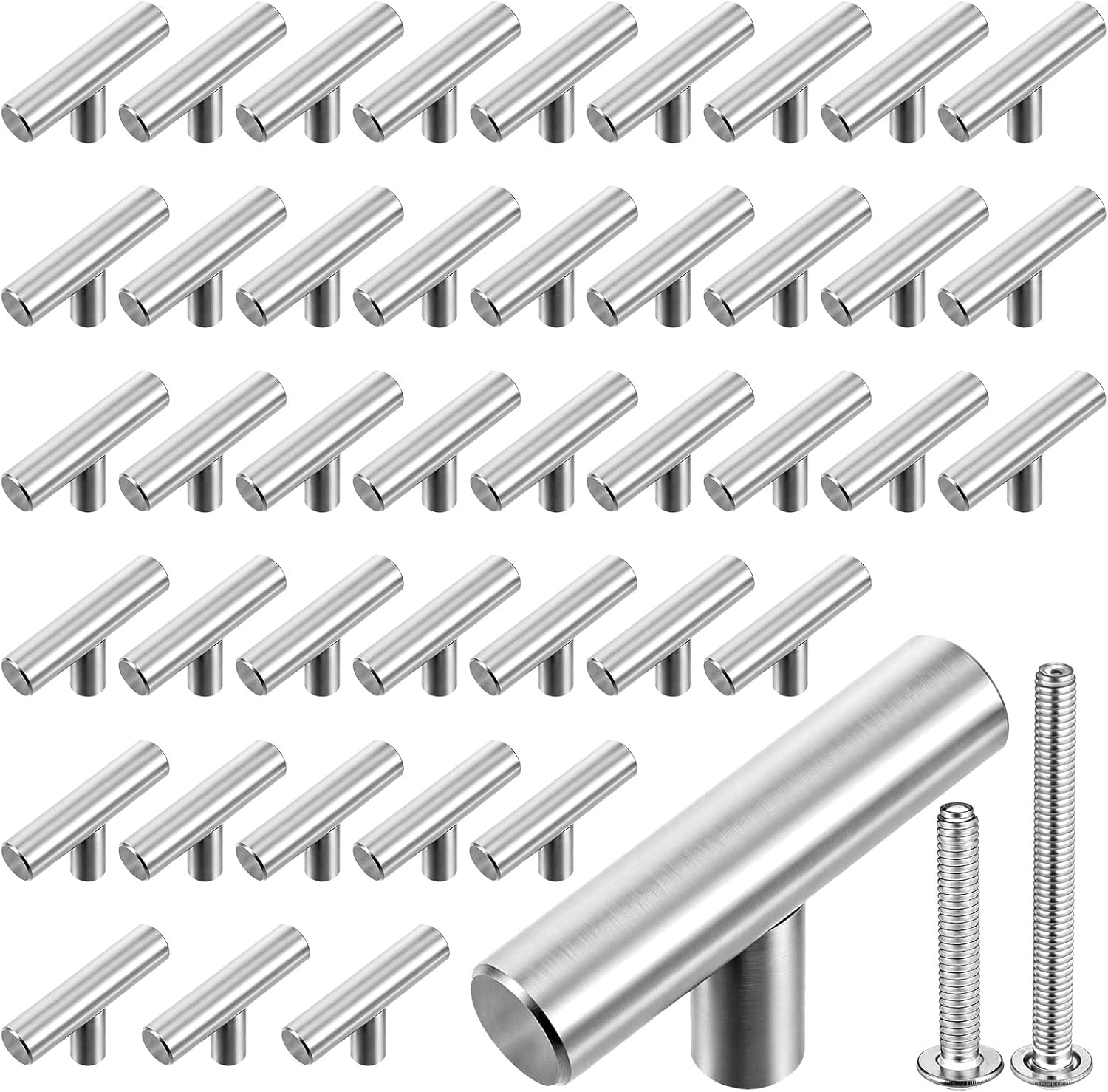 50 Pack Brushed Cabinet Knobs Stainless Steel Cabinet Knobs Silver Kitchen Pulls 2 Inch Length Dresser Hardware Handles (with Screws)