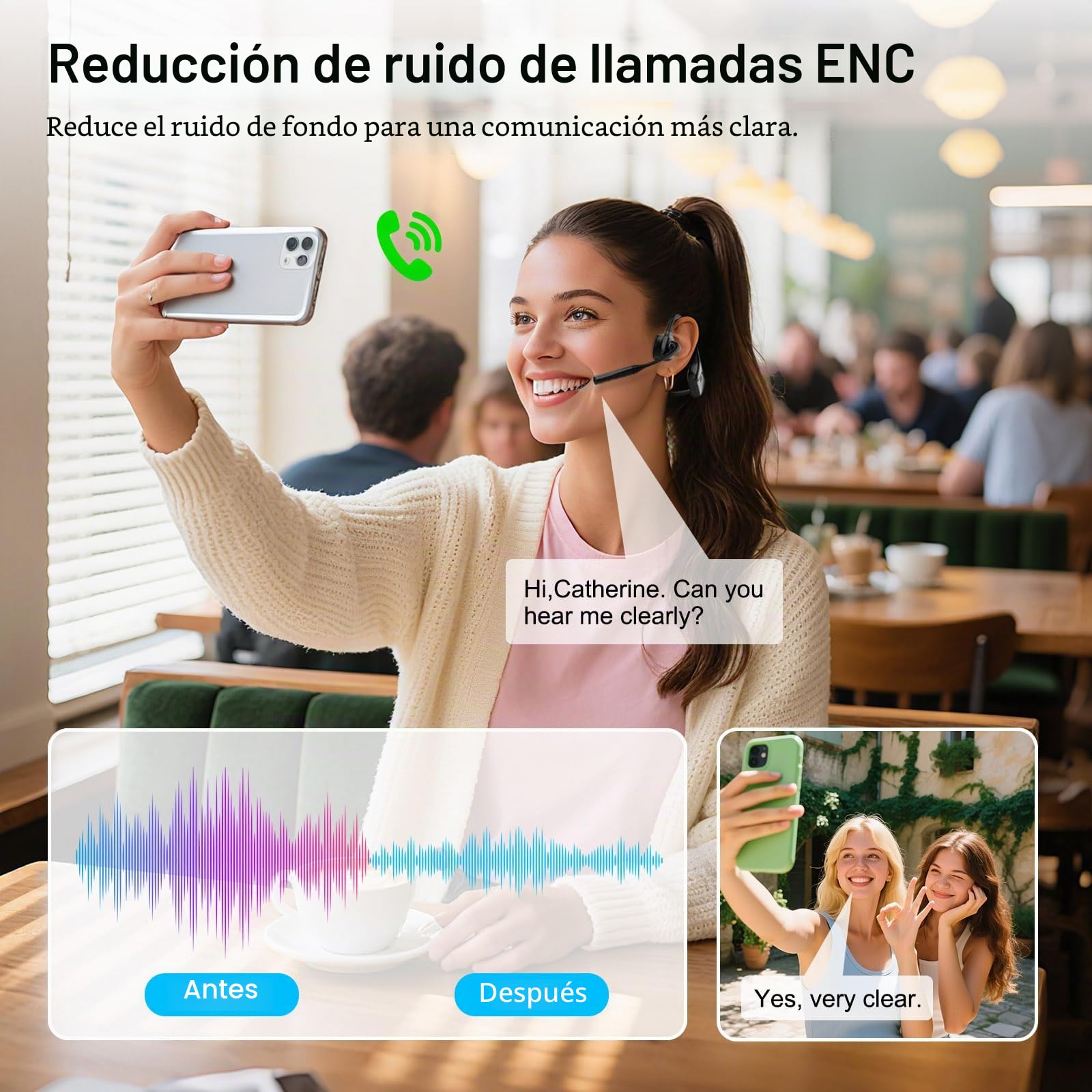 Smof Auriculares Conducción Aérea con Micrófono, Bluetooth 5.1 Open-Ear Auriculares Abierto con Micrófono de Cancelación de Ruido para el Trabajo, la conducción, la Oficina en el hogar (Negro)